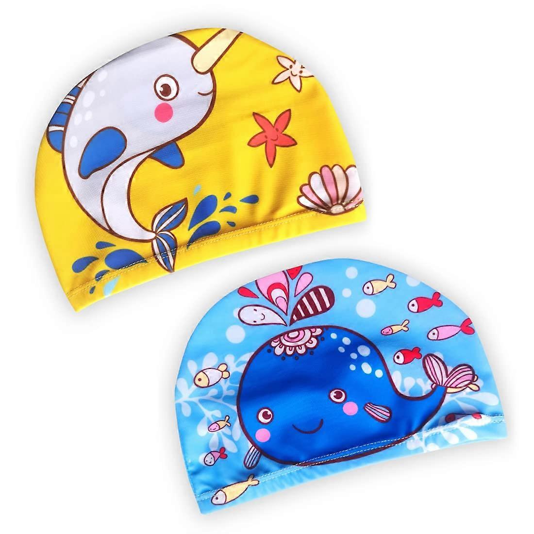 2 Pcs Kids Silicone Swimming Cap, NonSlip Cartoon Style