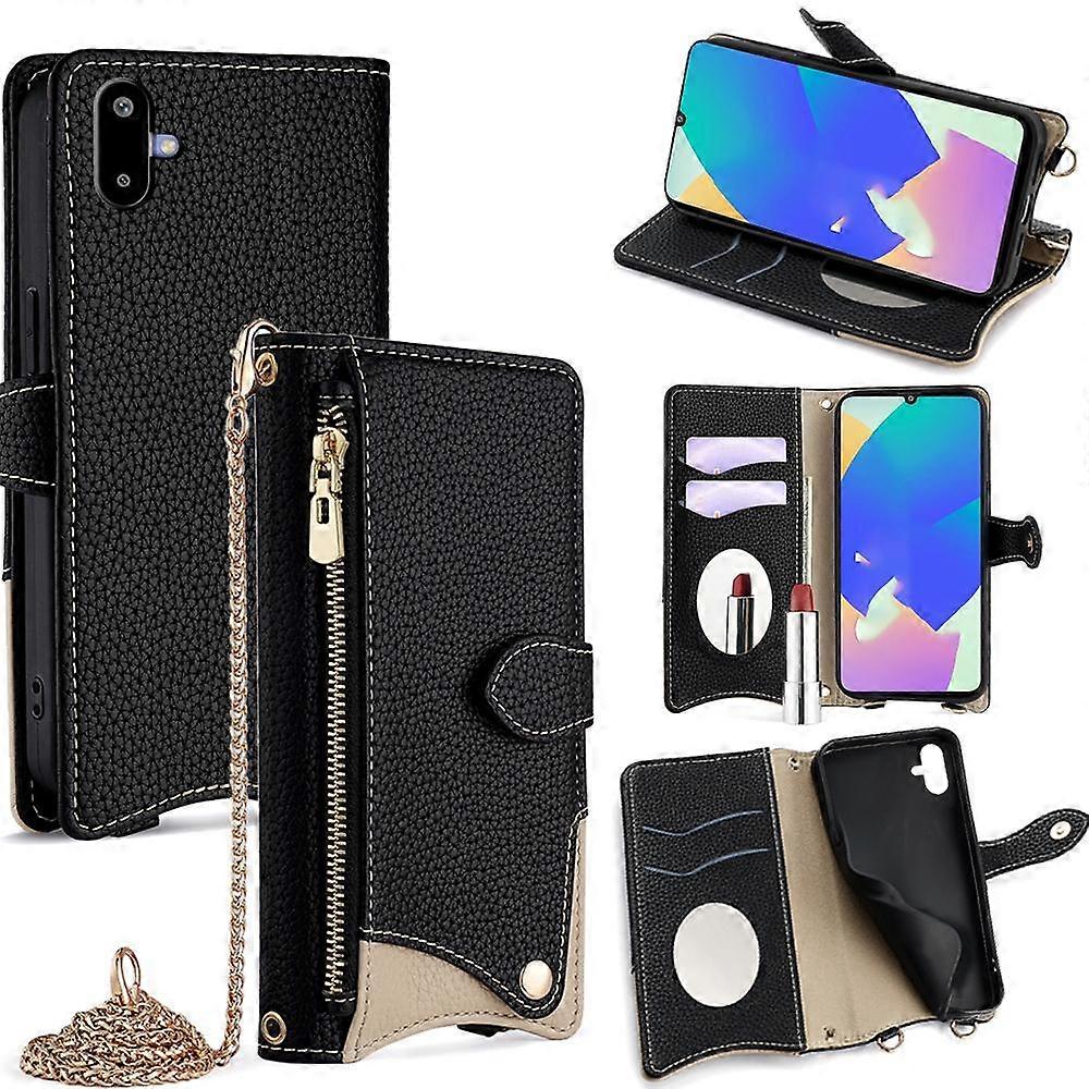 جراب هاتف جلد ليتشي بسلسلة كروس بودي لهاتف Samsung Galaxy F06 5G