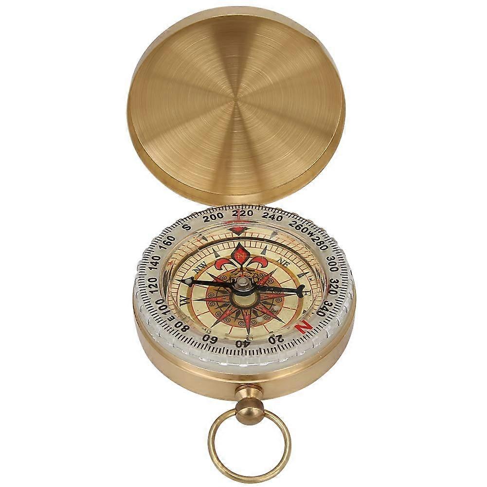 Brass Compass Retro Style Pocket Watch Type Illuminated Folding Compass with Cover for Outdoor Climbing Adventures