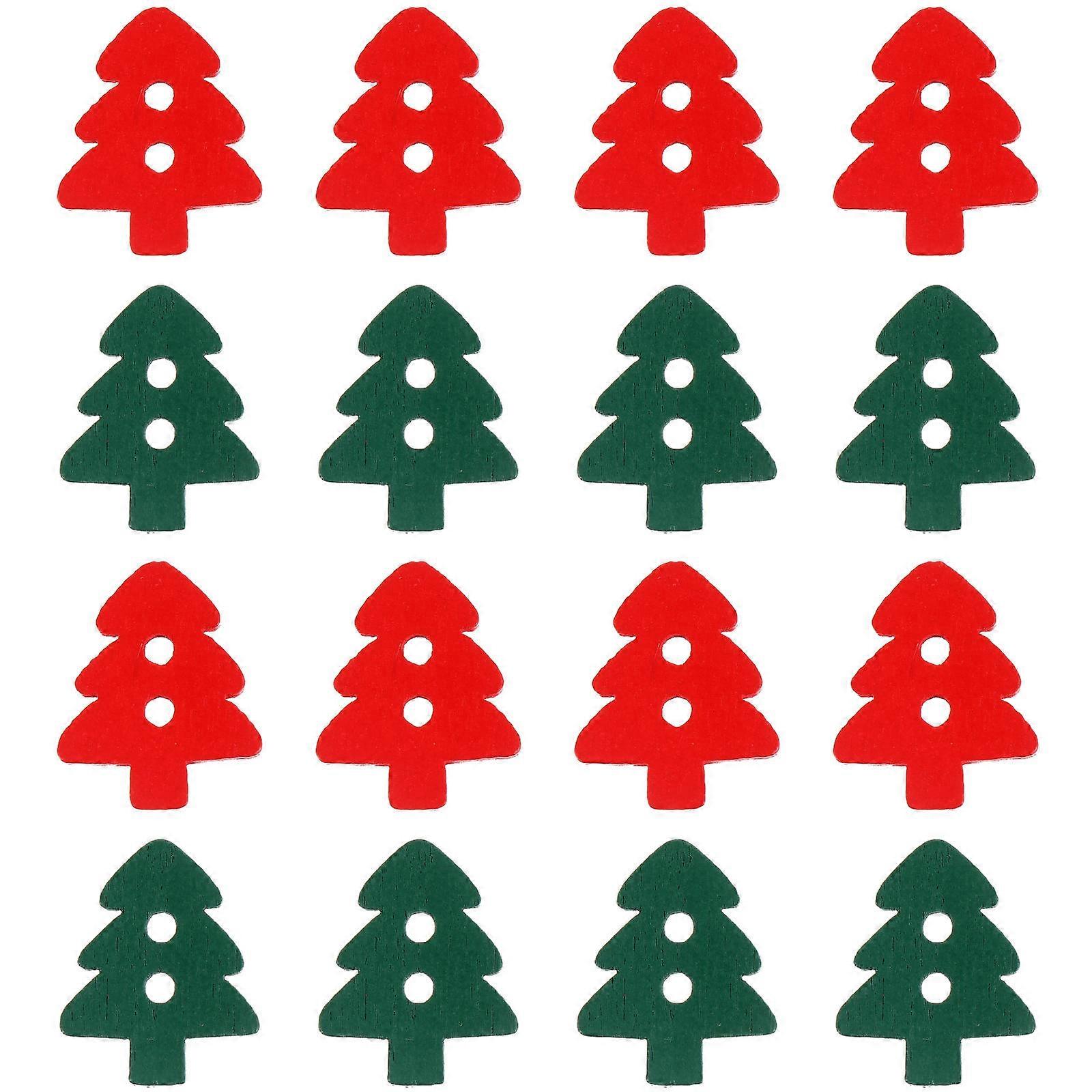 Embellished Buttons Christmas Button Ornaments Knitting Wood Tree Shape 300Pcs