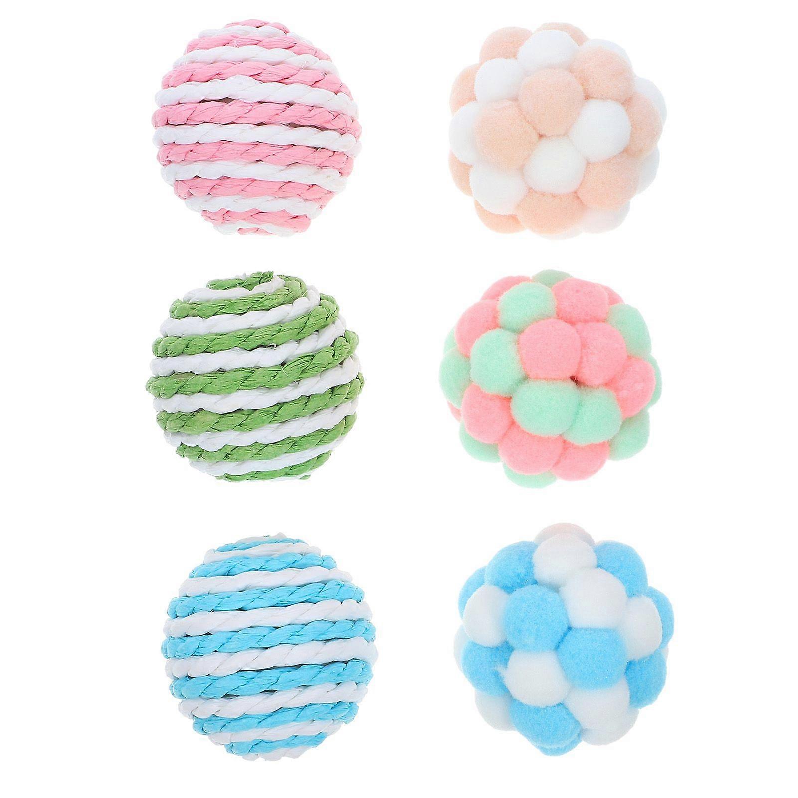 6pcs Cat Toys Plush Ball and Sisal Ball with Bell Soft Cat Fuzzy Balls Interactive Cat Teaser Balls Cat Plaything
