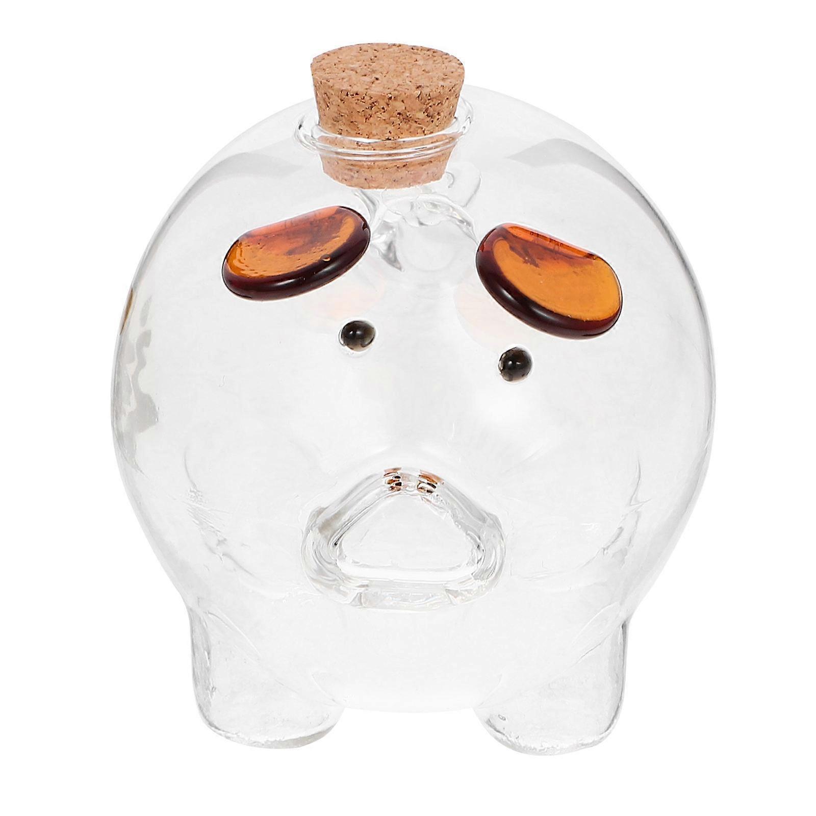 Children's Savings Box Piggy Bank Glass Wood Kids Desktop Ornament 8.00X5.50X5.50CM Container for Change 1Set