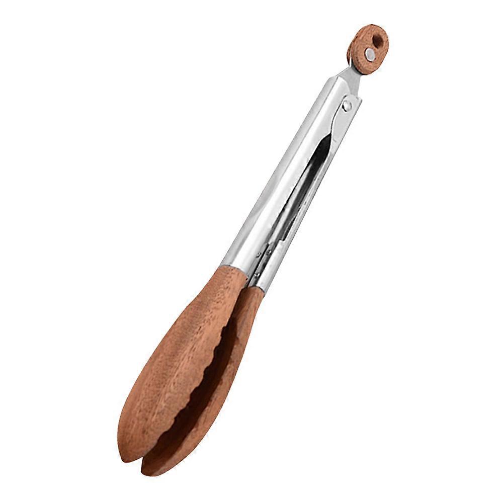 Stainless Steel Food Tongs Walnut Wood For Grilling Salad Serving Cooking Bbq Buffet Use 1Pack