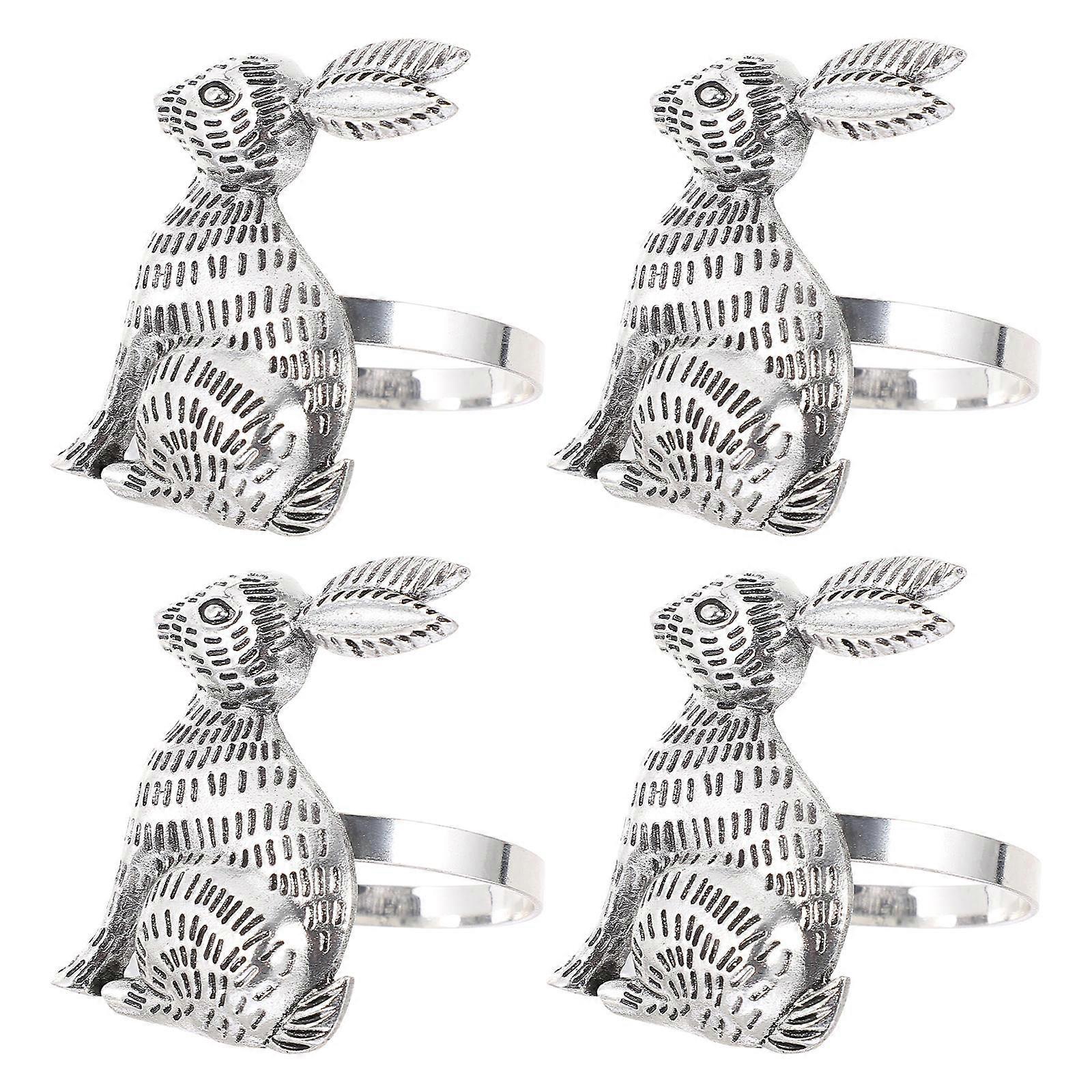 Bunny Serviette Rings Easter Bunny Napkin Rings Holders Table Decoration Silver 5X4X4.5CM 4Pcs