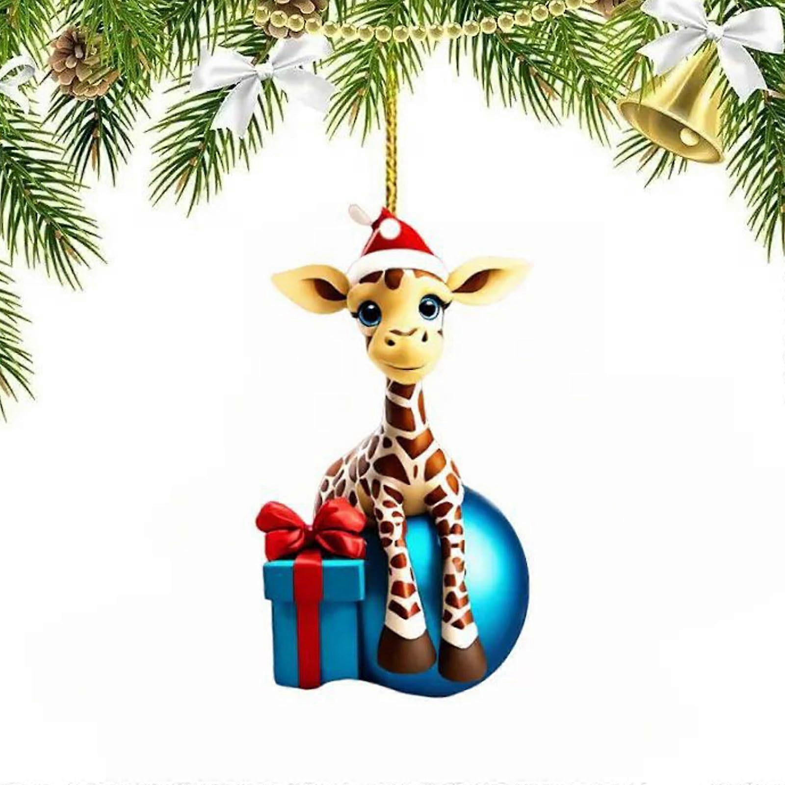 Giraffe Christmas Tree Pendant with Christmas Tree Baubles, 2D Acrylic Decoration