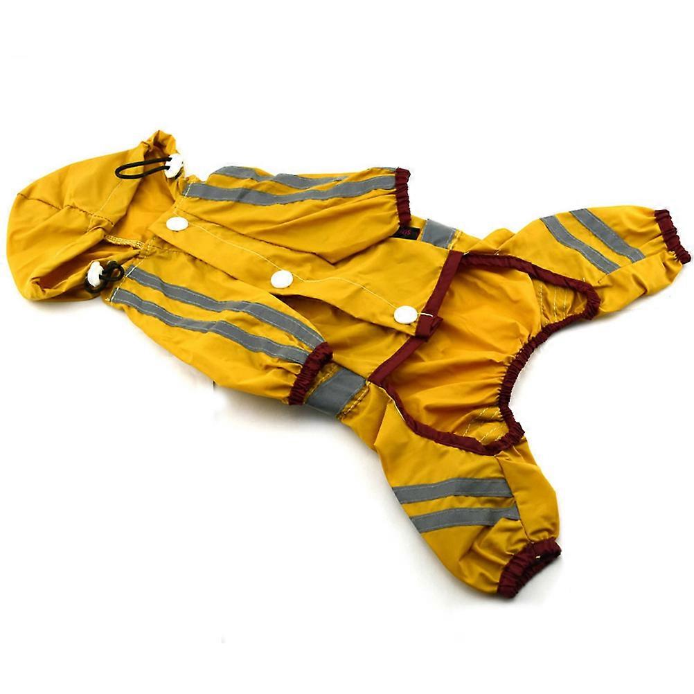 Dog Raincoat With Hood Reflective Waterproof Small Sized Dog And Puppy Pomeranian Size L Yellow Open Design For Tail 1Pack