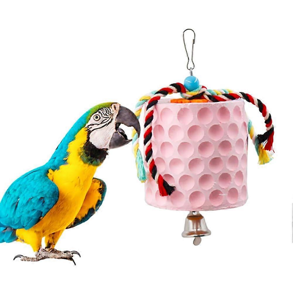 Extra Large Bird Chew Toy for Parrots with Calcium Stone, Metal Hook, Bell, Pink Rope Beads, Random Color for Cockatiels and Chinchillas