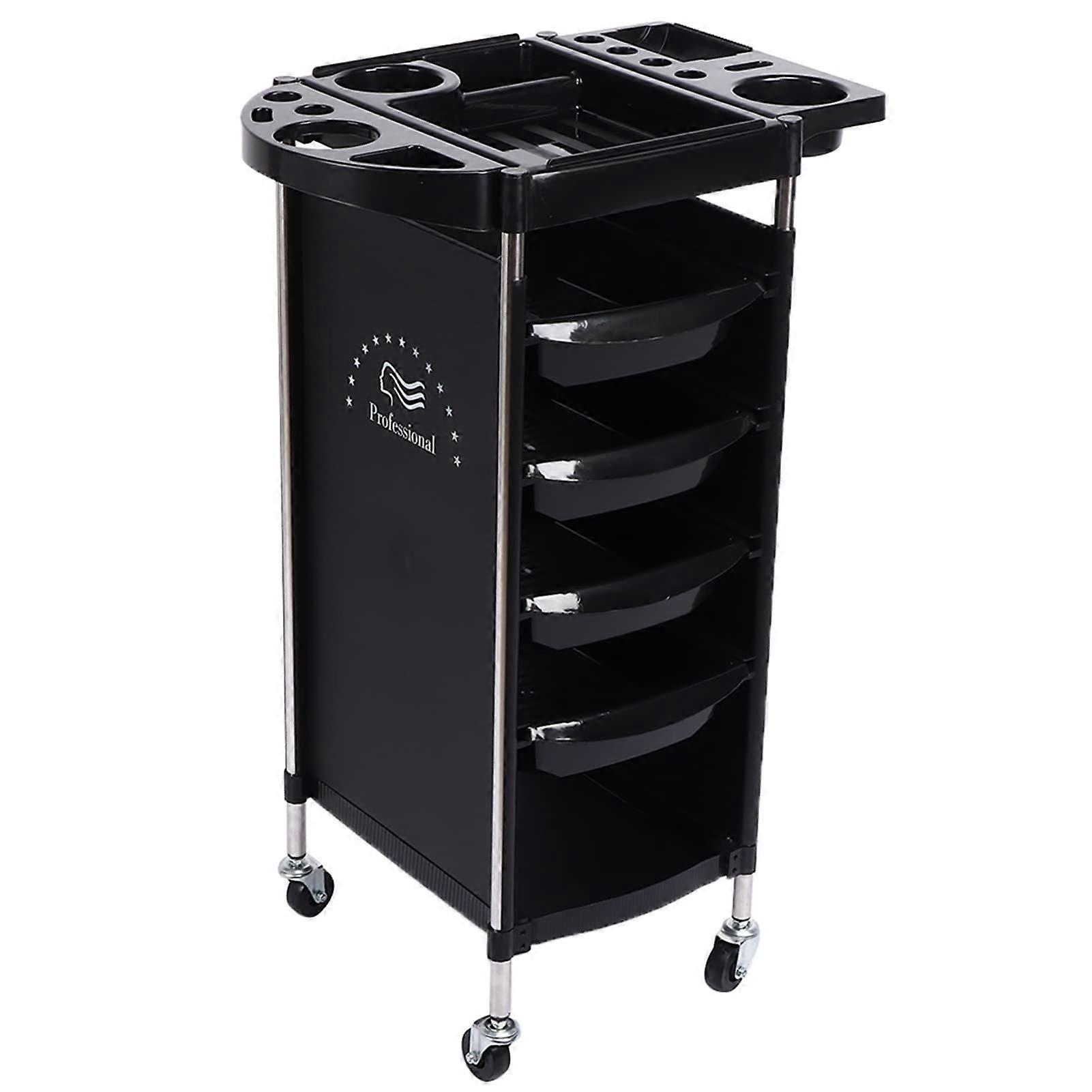Multifunctional hairdressing storage cart with 6 layers and universal wheels, plastic tool organizer with a retractable tray