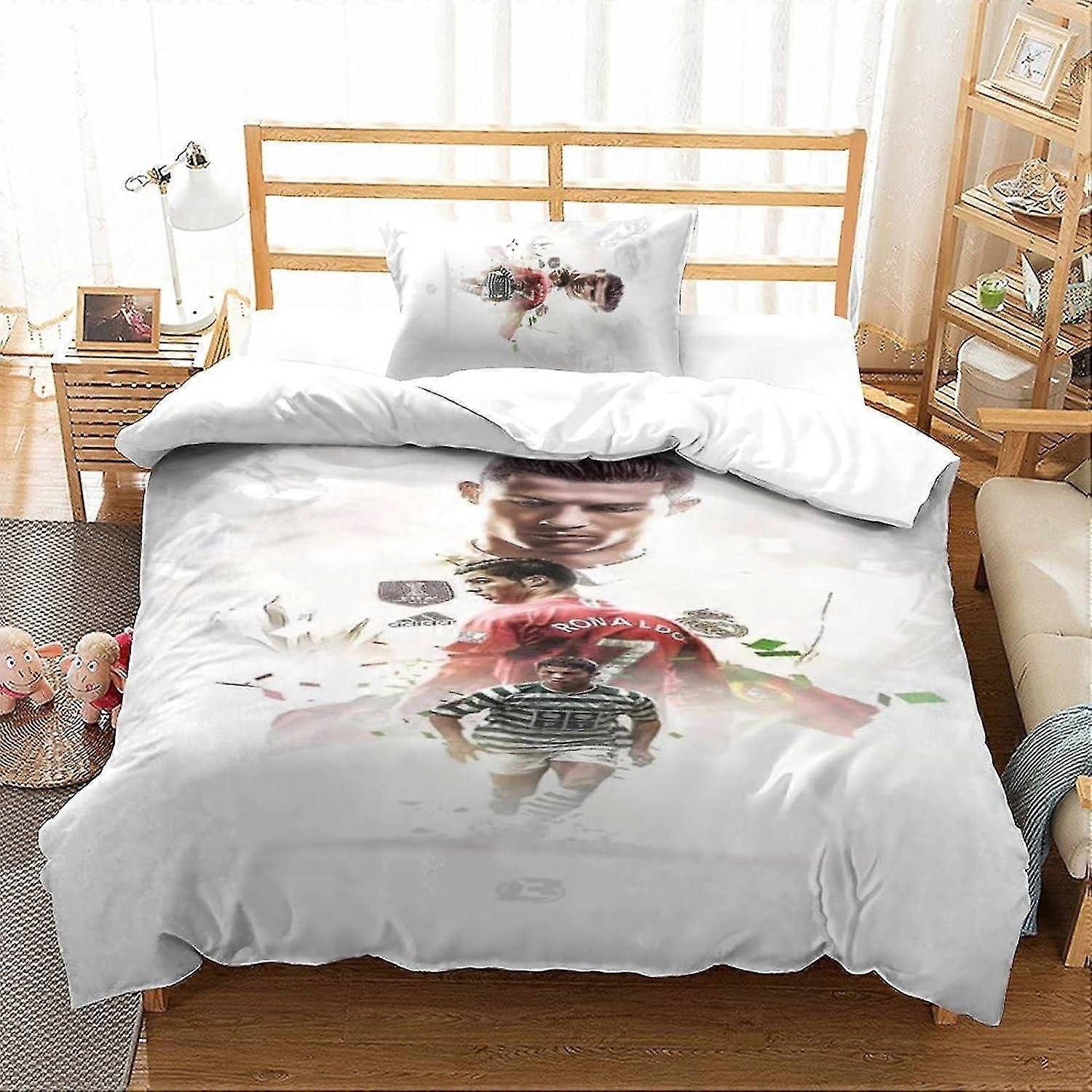 Conjunto de cama para crianças com design de estrela do futebol, inclui edredom e capa de travesseiro