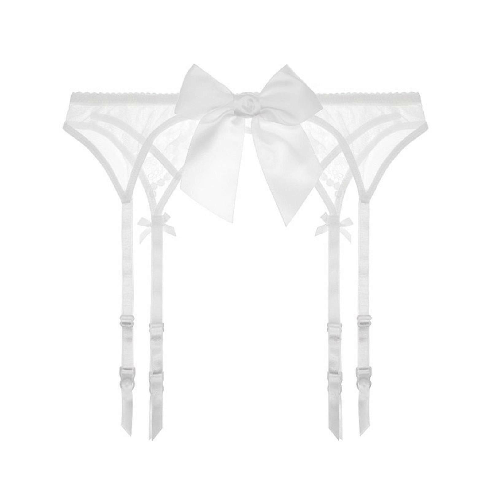 Women's Sheer Mesh High Waist Garter Belt With 4 Adjustable Clips And Floral Lace Suspender For Stockings XL Size White Color