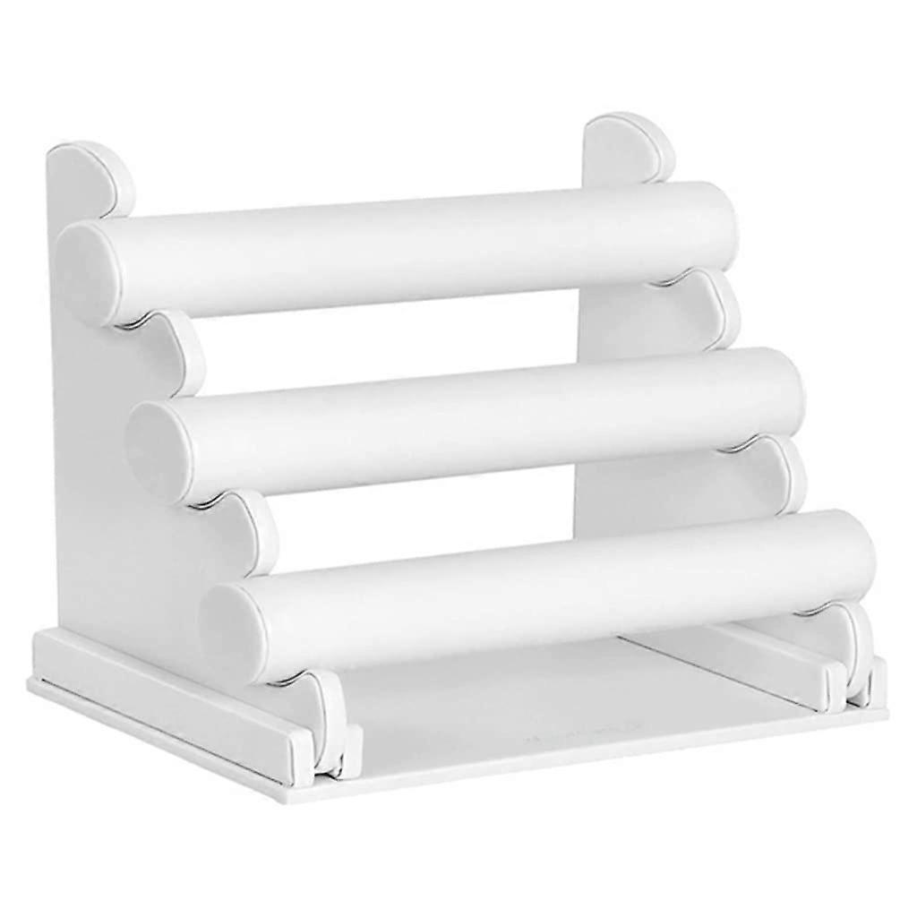 3-Layer PU Bracelet Holder with 3 Rods for Necklace and Watch Display, Black, Size 30 x 17 x 22.5 cm