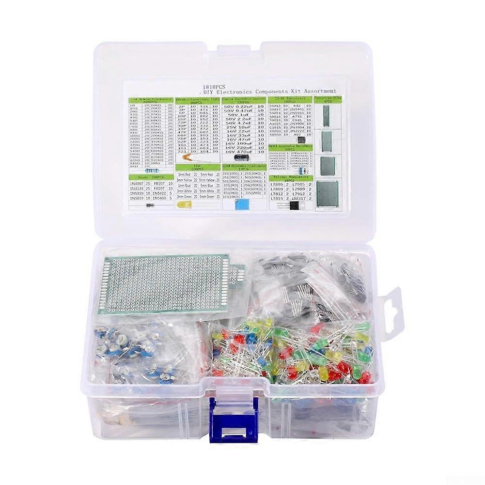 1818 Electronic Components Complete Kit - Monolithic Capacitors, Resistors, LEDs, Diodes for Safe Placement