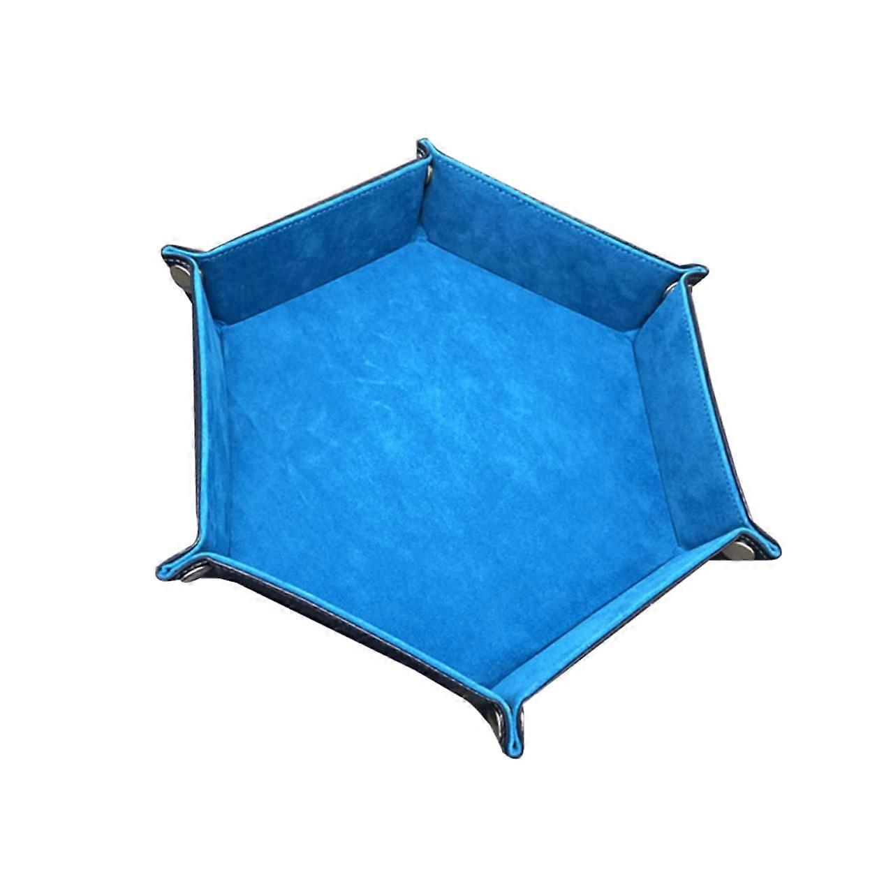 Hexagon Dice Storage Box Made of Leather, Foldable Storage Case, Easy to Clean and Stable for Poker and Table Games, Blue