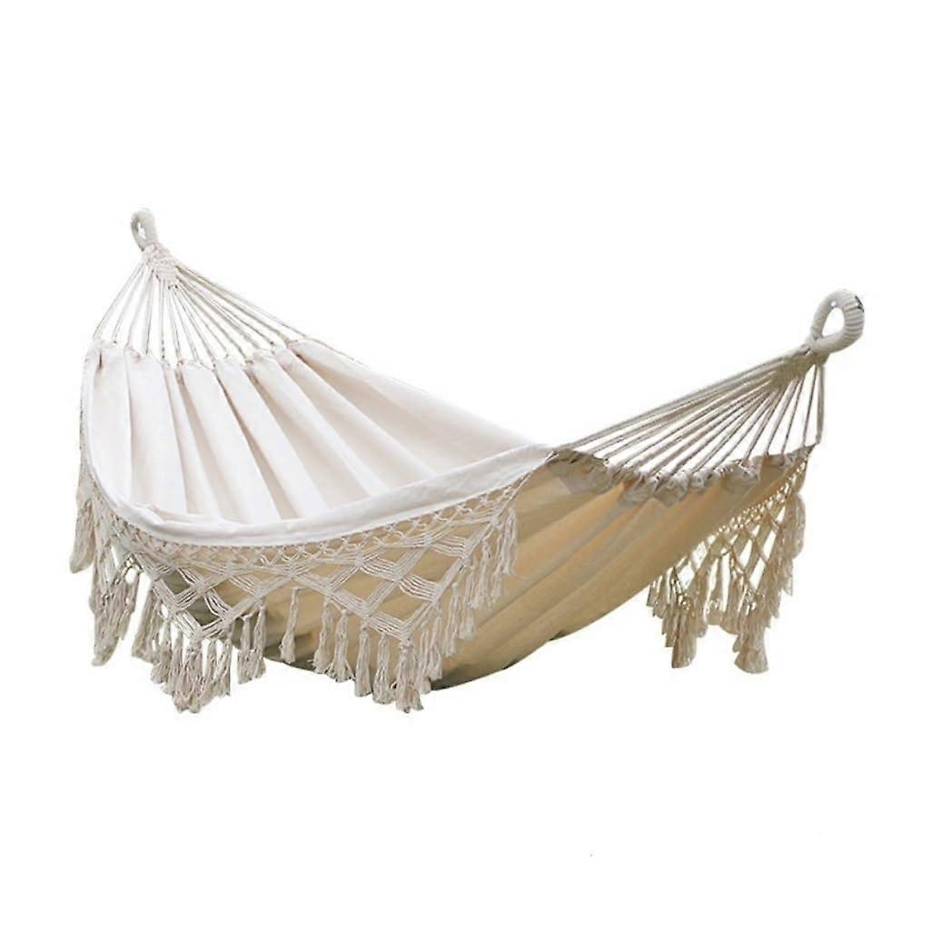 Hammock Hammock Outdoor Swing Double Thick Canvas Tassel Outdoor Canvas AntiRollover Swing Bed Tassel Hammock Camping Hammock A White