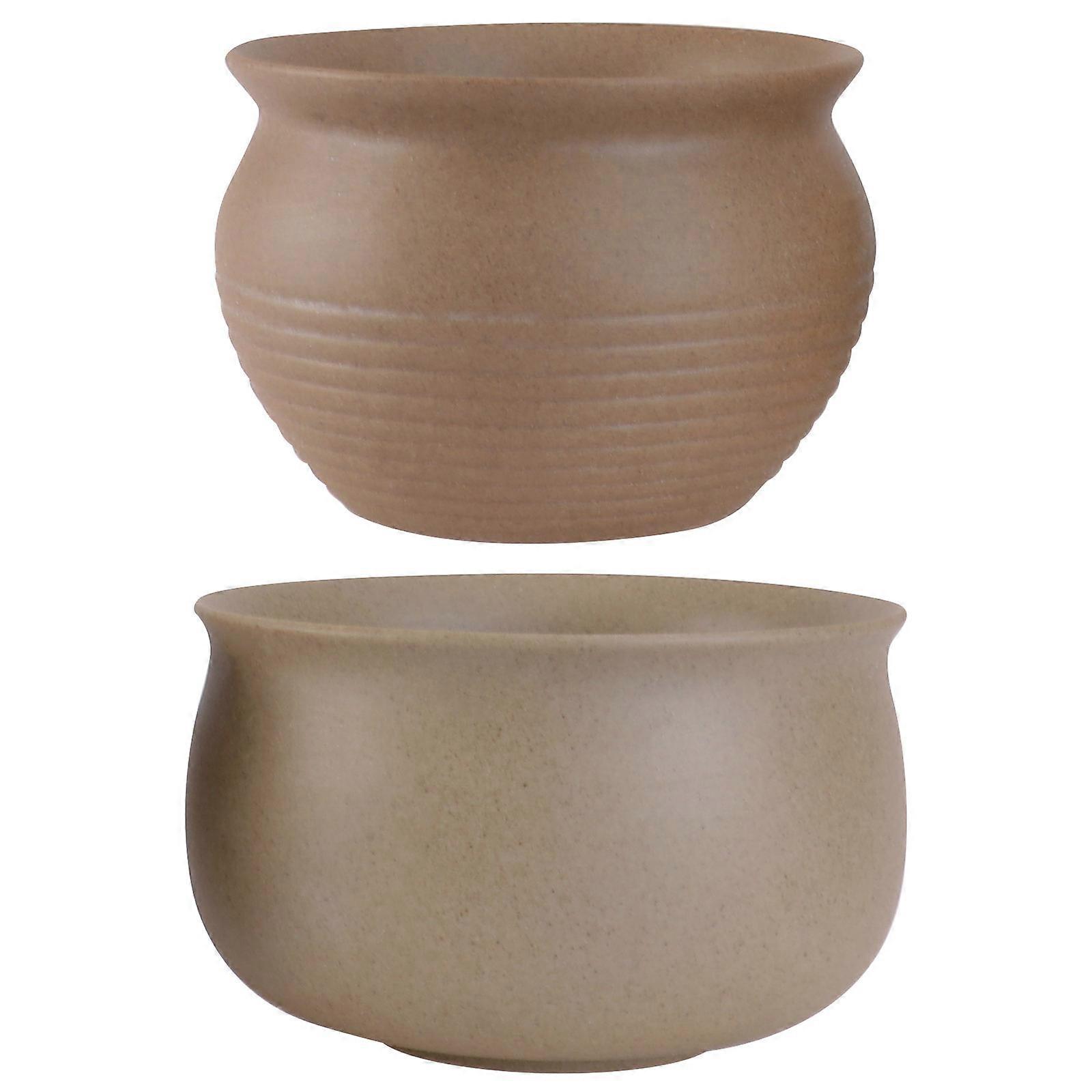 Decorative Planter Simple Shape Rustic Style Ceramic Flowerpot for Indoor Plants 2Pcs