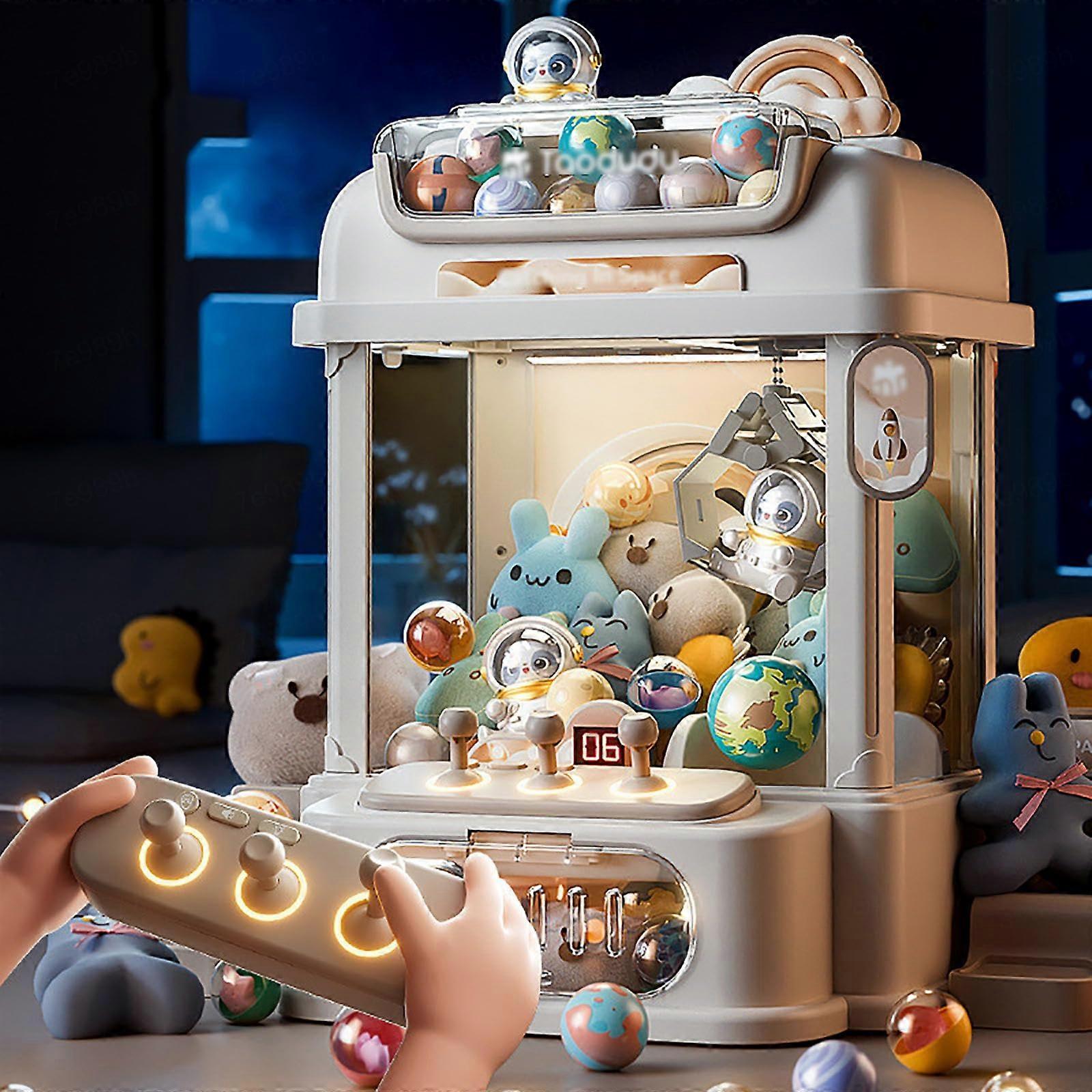 Sweet Vending Machine with Remote Control, Mini Claw Machine with Light, Music, 2 Panda Plush Toys, 25 Dolls, 20 Gashapon Capsules