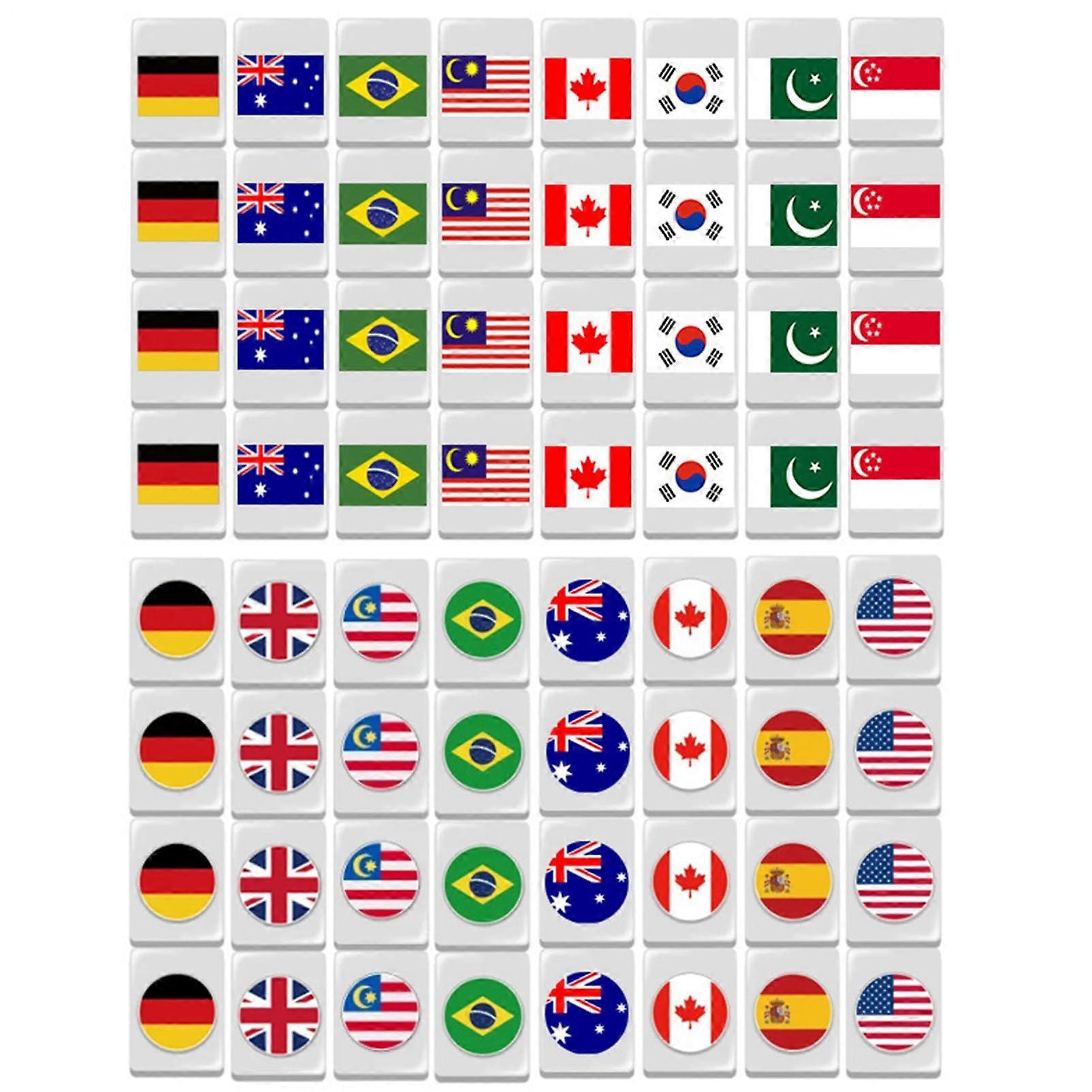 Mahjong Tile Set 64X Flags Mahjong Game Portable Card Game with Matching Tiles for Family, Kids Adults – For Home, Birthday, Picnic On the Go