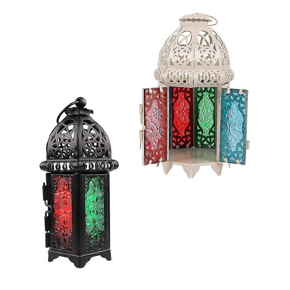 Table Lantern Lamp Tea Light Holder Lantern Decorative With Iron Material For Home Decoration Multi 2Pcs