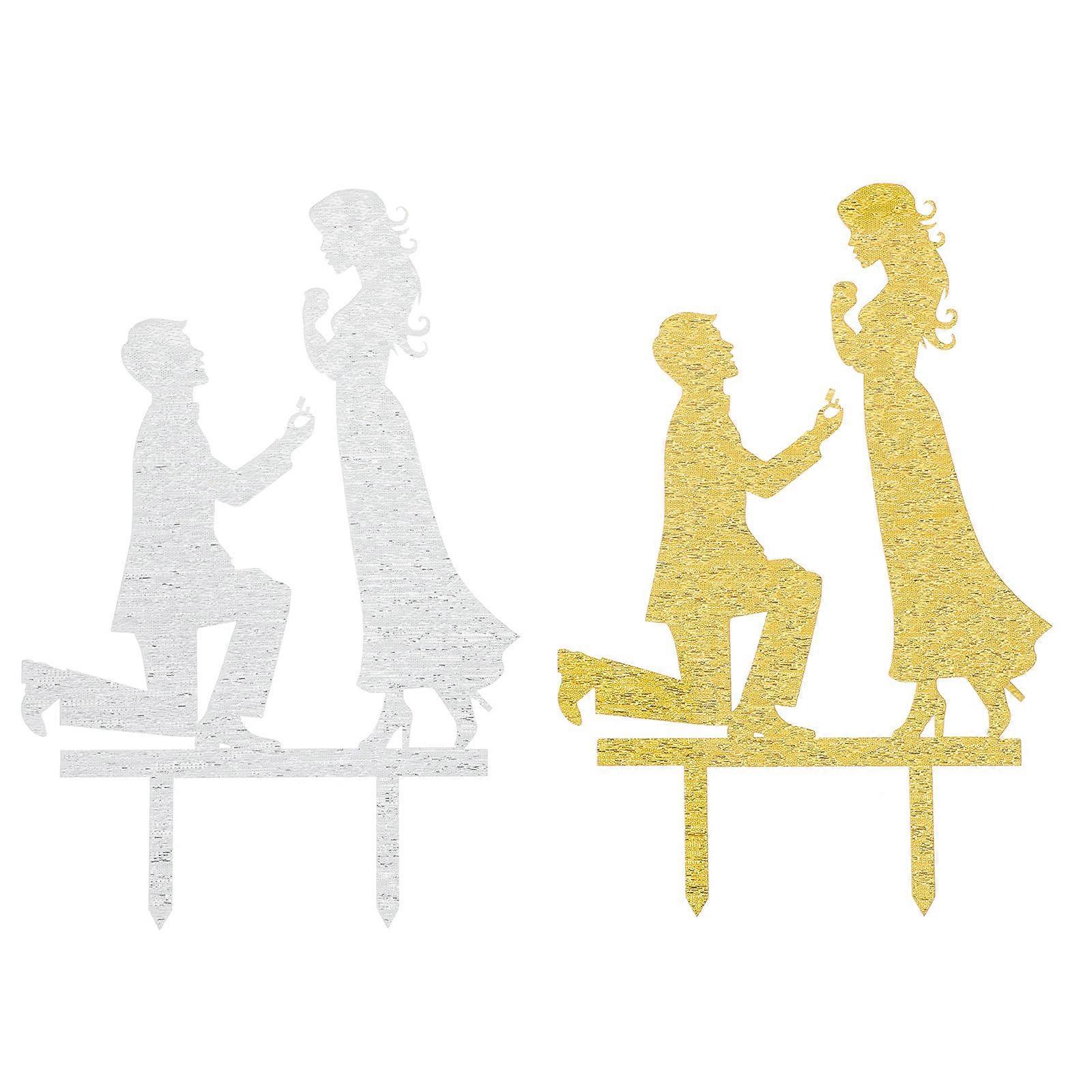 婚約パーティーの装飾ウェディングケーキピックカップルのウェディングケーキトッパーゴールド18.5X12CM 2個