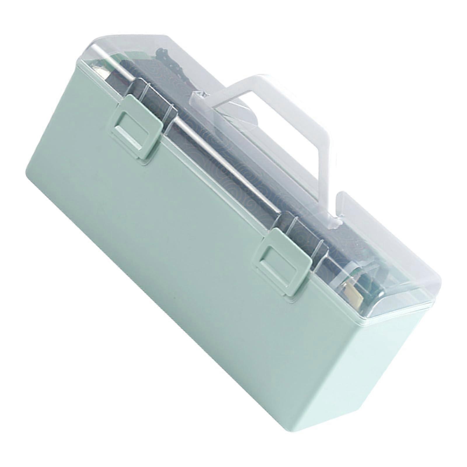 Portable Long Brush Case, Large Capacity Brush Storage Box, Drawing Tool Container in Green