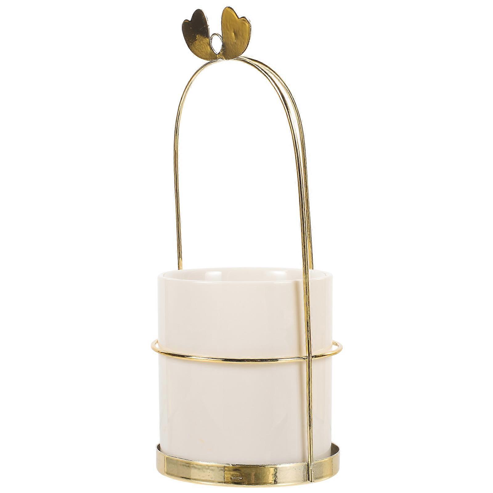 Utensil Organizer for Countertop Golden Ceramic Holder with Easy Clean Feature for Storage