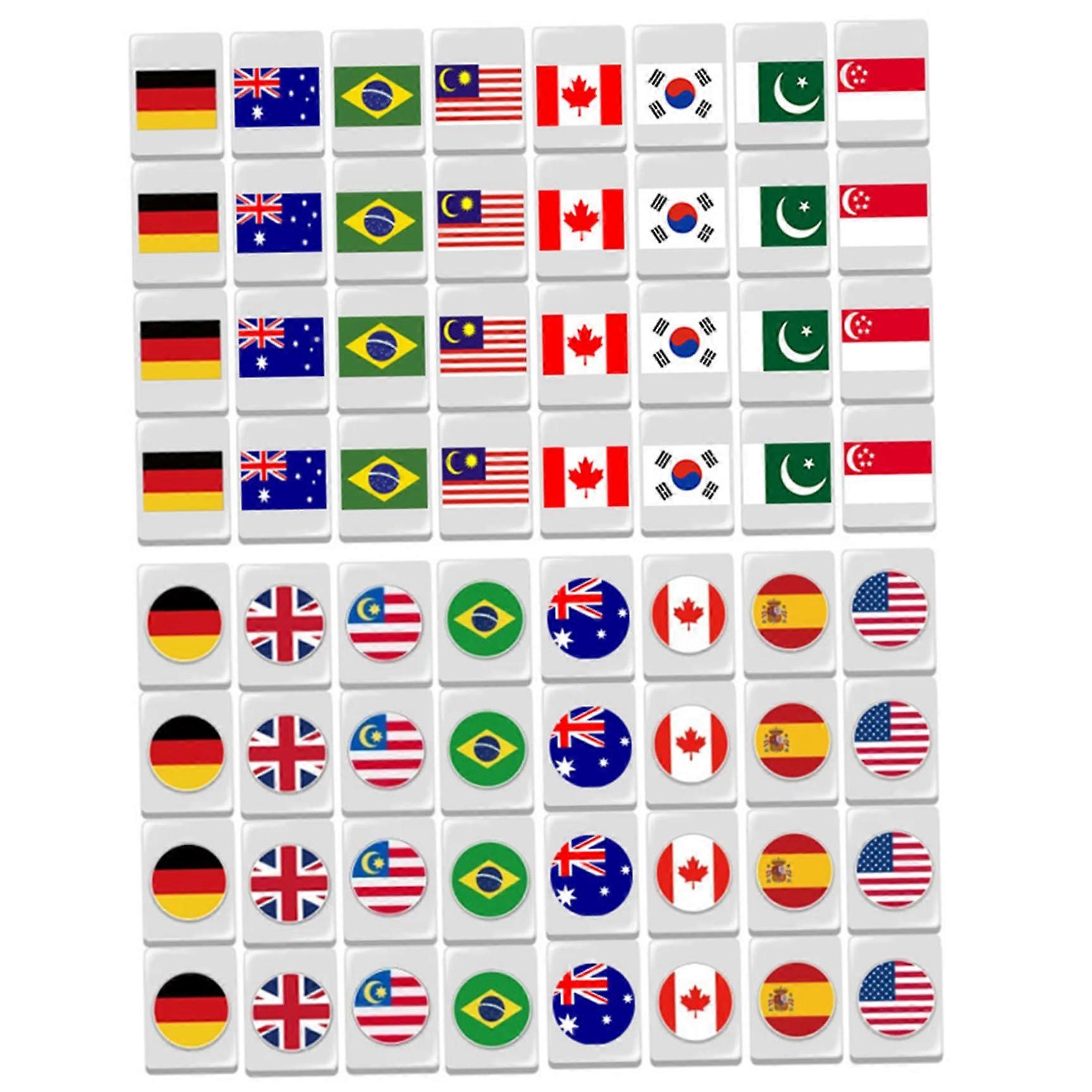 24mm Flag Pattern Mahjong Tiles Set with 64 Tiles, Reusable Fun Mahjong Game for Parties, Bars, Home, and Festival Celebrations