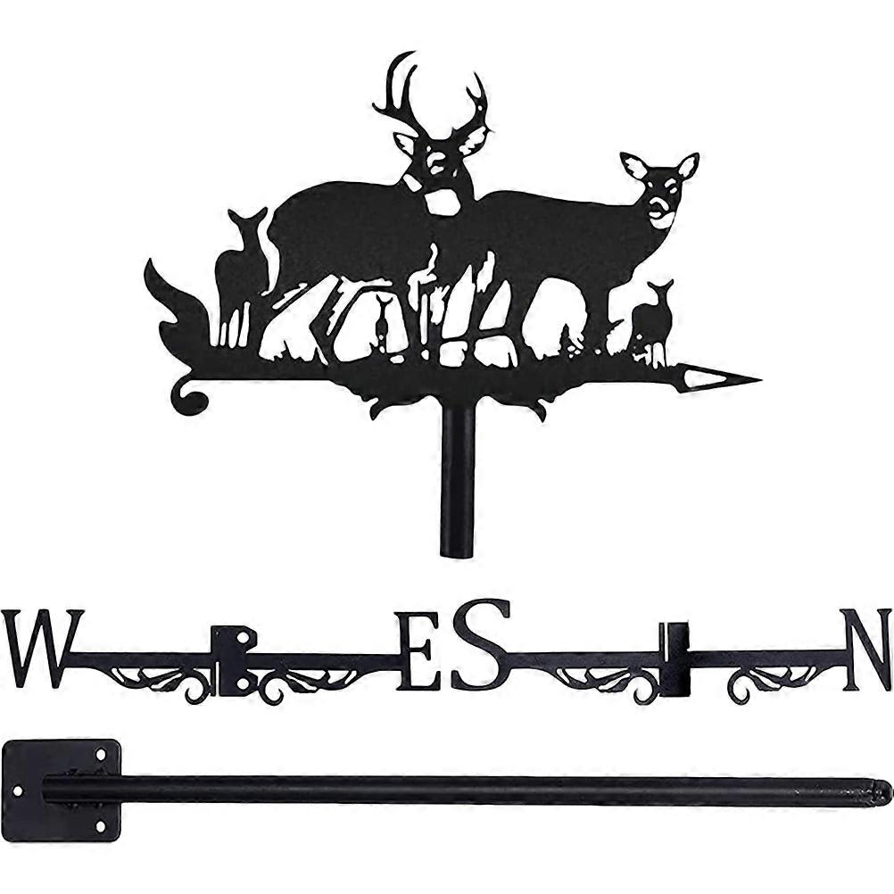 Iron Weather Vane Small Wind Direction Indicator House Decoration Point Contact Design Black 50.00X35.00X0.20CM 1Set