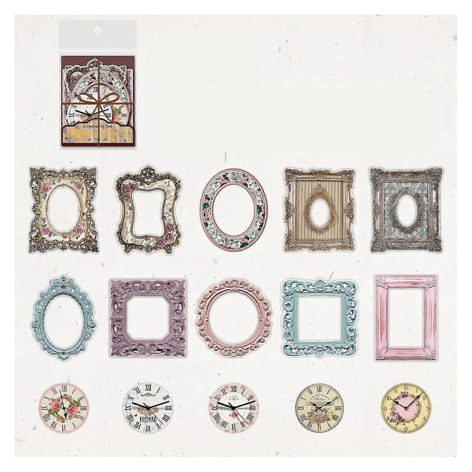 Decorative Scrapbook 15 Pack Vintage Clock Edges Paper Crafting Material for Collage, Labels, and Scrapbooking Projects