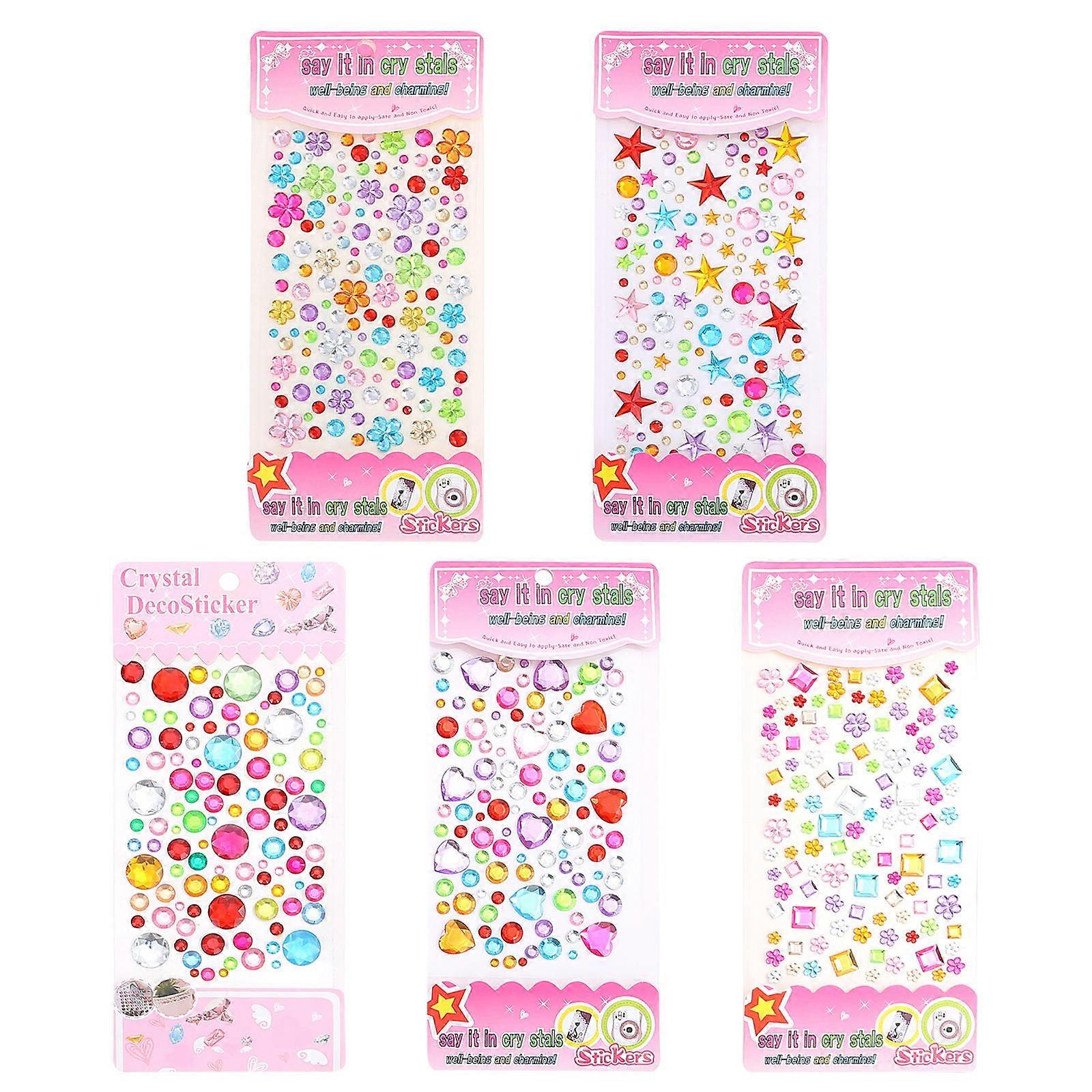 Fancy Adhesive Sticker Acrylic DIY Craft Reward Refrigerator Decor Assorted Color Various Shapes Children Playthings 5 Sheets