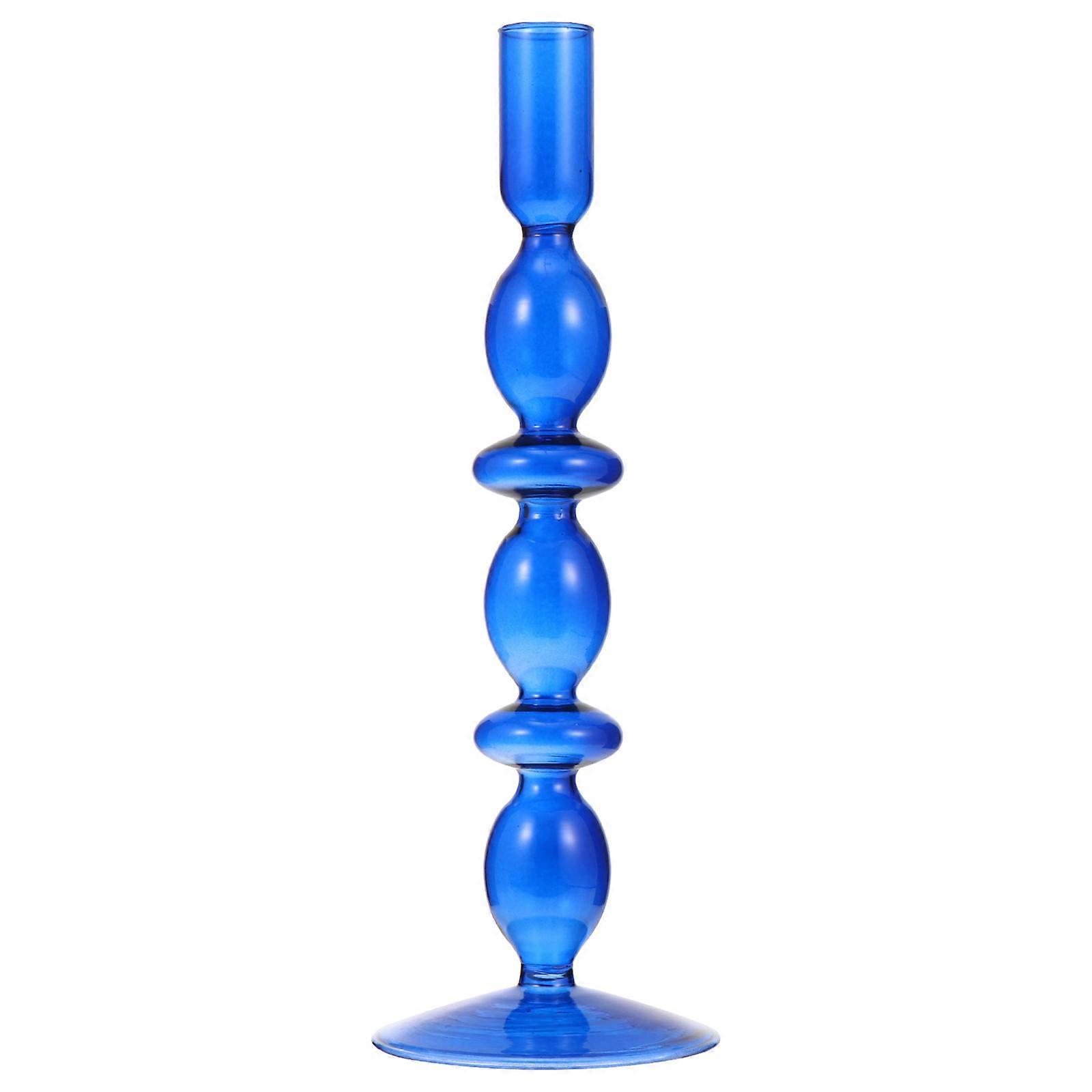 Glass Candle Holder Home Candlelight Dinner Candlestick Stable Base Simple And Elegant 11×3.5×1in 1Pc