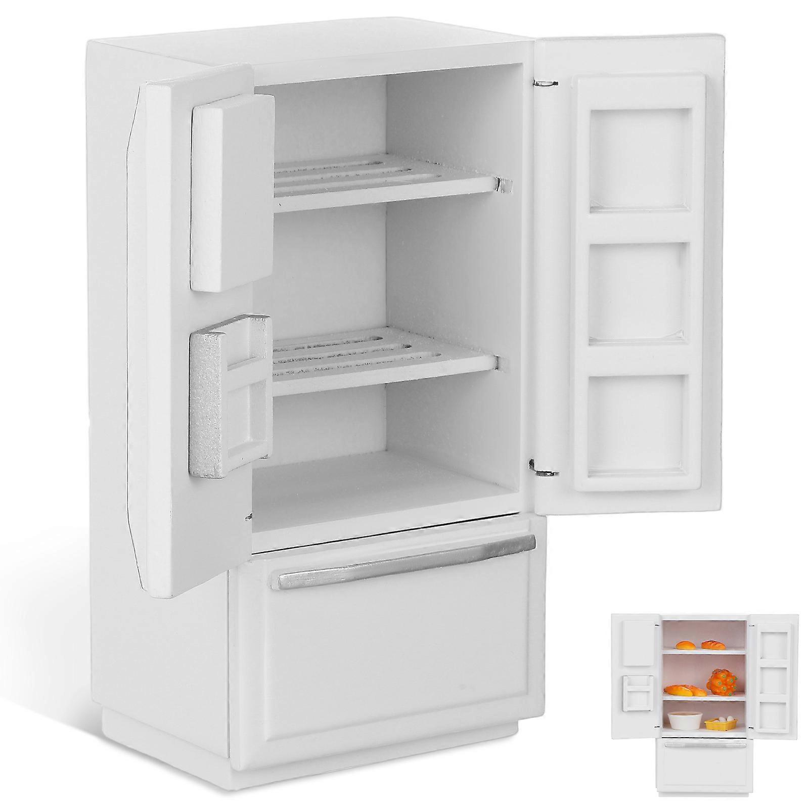 Miniature White Refrigerator Toy with Realistic Appearance for Decoration Synthetic Material 1 Piece