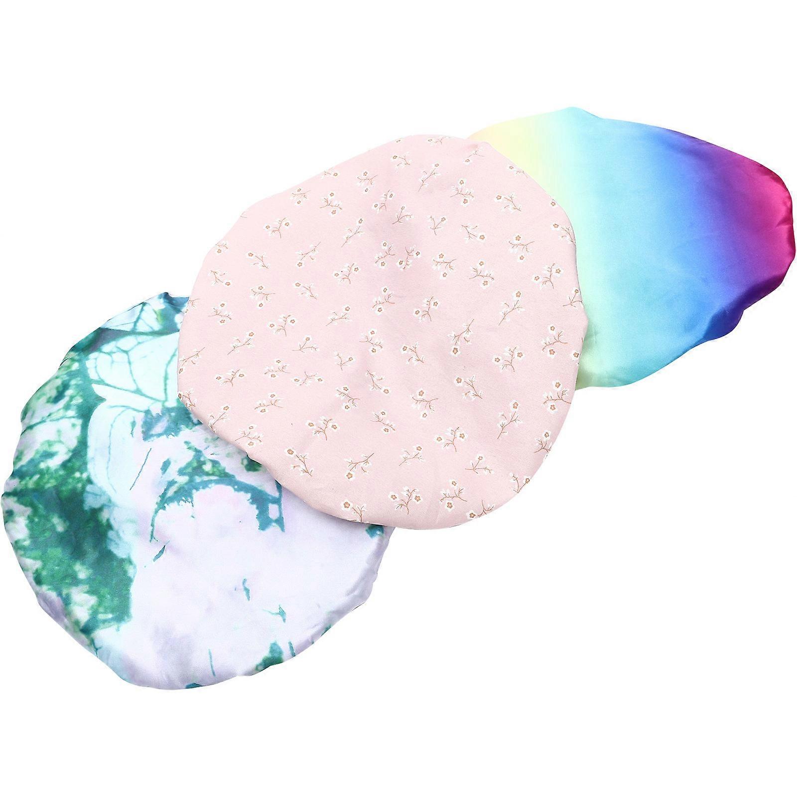Shower Cap Reusable Elastic Band Keeps Hair Dry Two-Layer Design Assorted Color 3Pack
