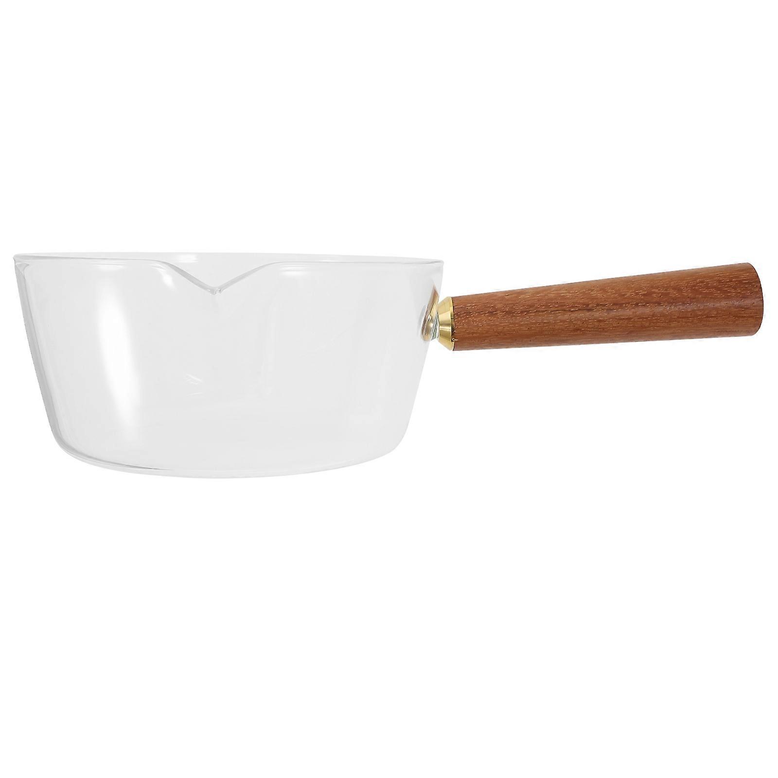 Brown Glass Milk Pot for Storage with Wooden Handle Design Great for Cooking and Easy Cleaning 1Pc