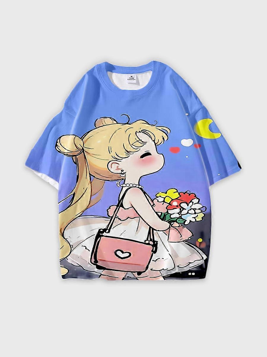 T-shirt round neck Role Pattern loose short sleeve D2271