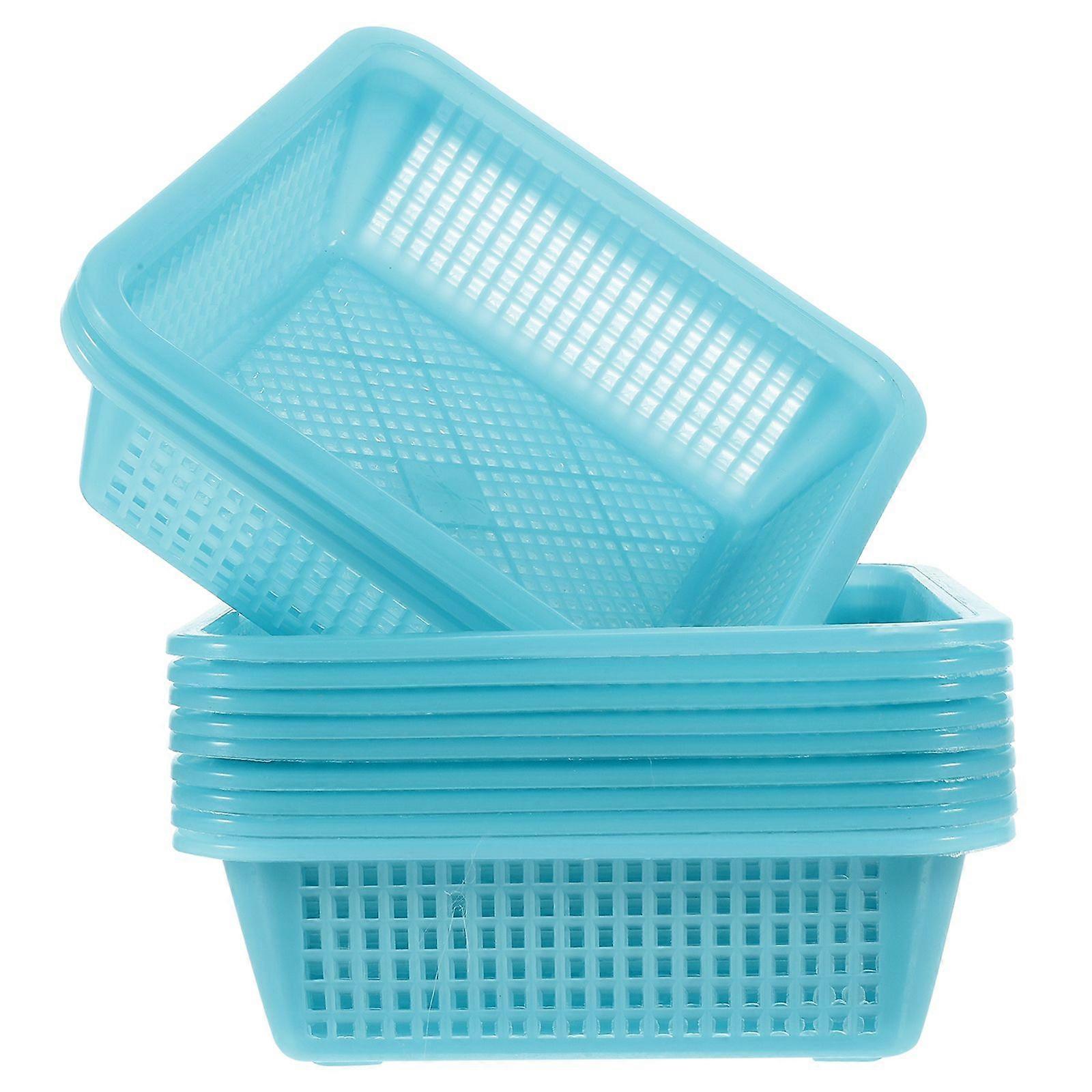 12pcs Square Plastic Perforated Storage Basket Bin Office Drawer Shelf Desktop Countertop Tray Organizer Random Color