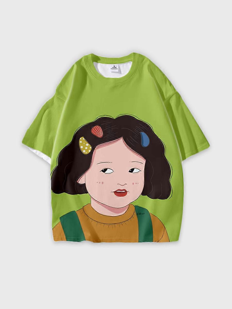 T-shirt round neck book Characters Pattern loose short sleeve P821