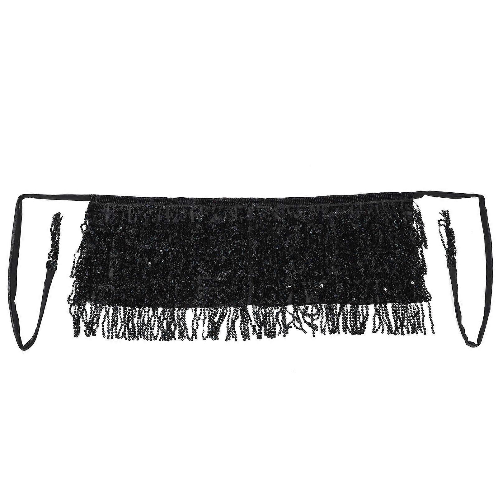 Black Sequin Skirt for Belly Dance Performance with Comfortable Fit and Shiny Tassels 27.5 Inches