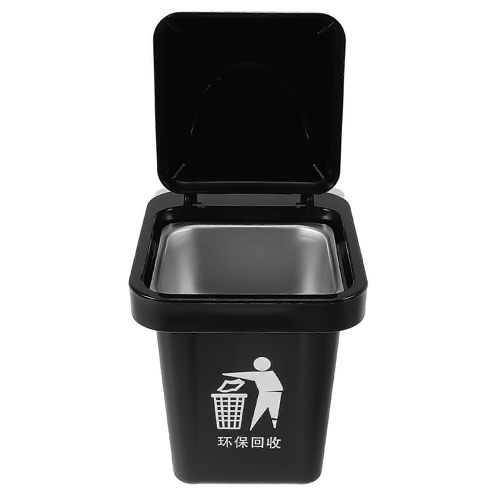Wall Mounted Small Trash Can with Lid for Home Office Desk or Car Black Stainless Steel ABS 20348824