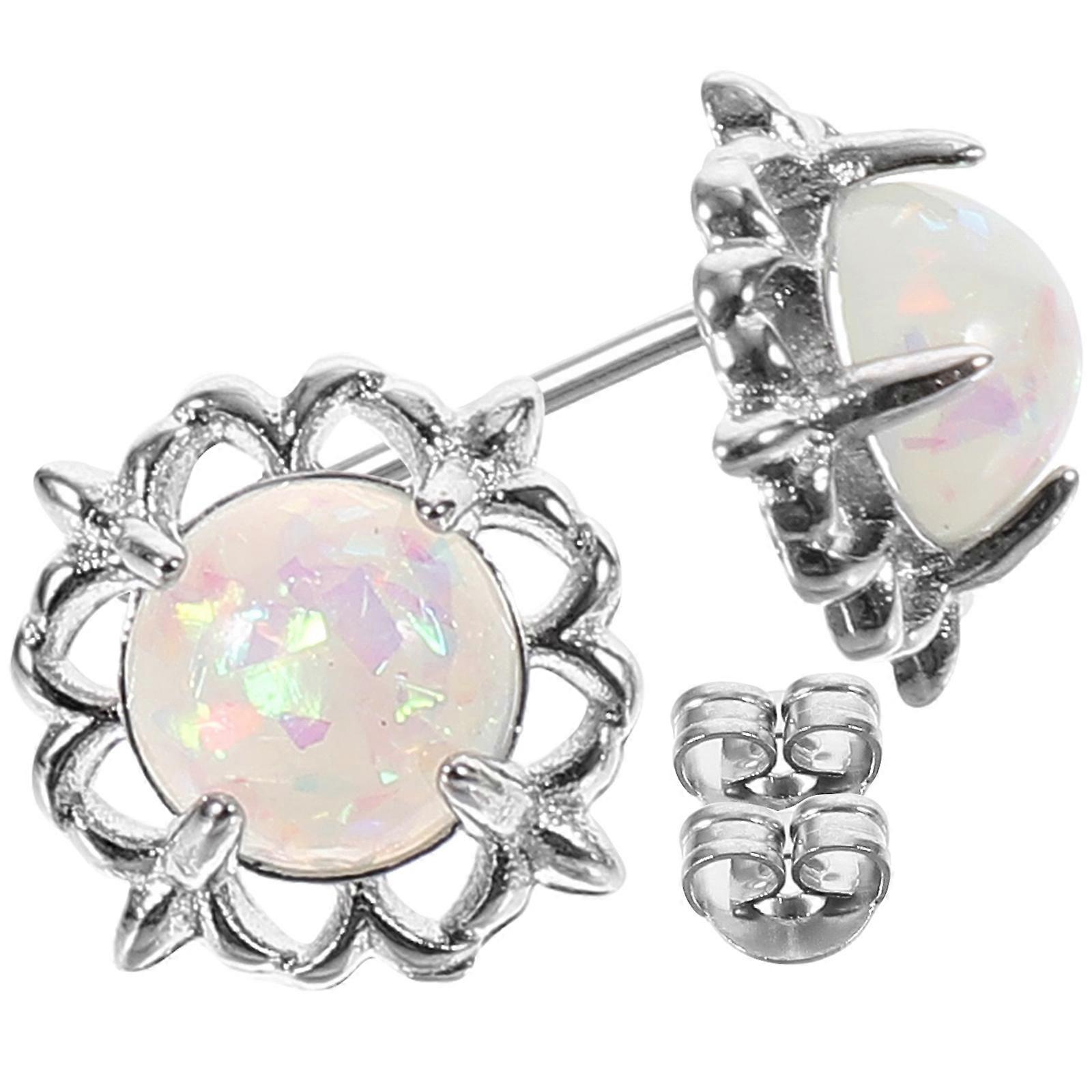 Women Opal Earring Studs Copper Base Party Use Circular Design 1 Pair