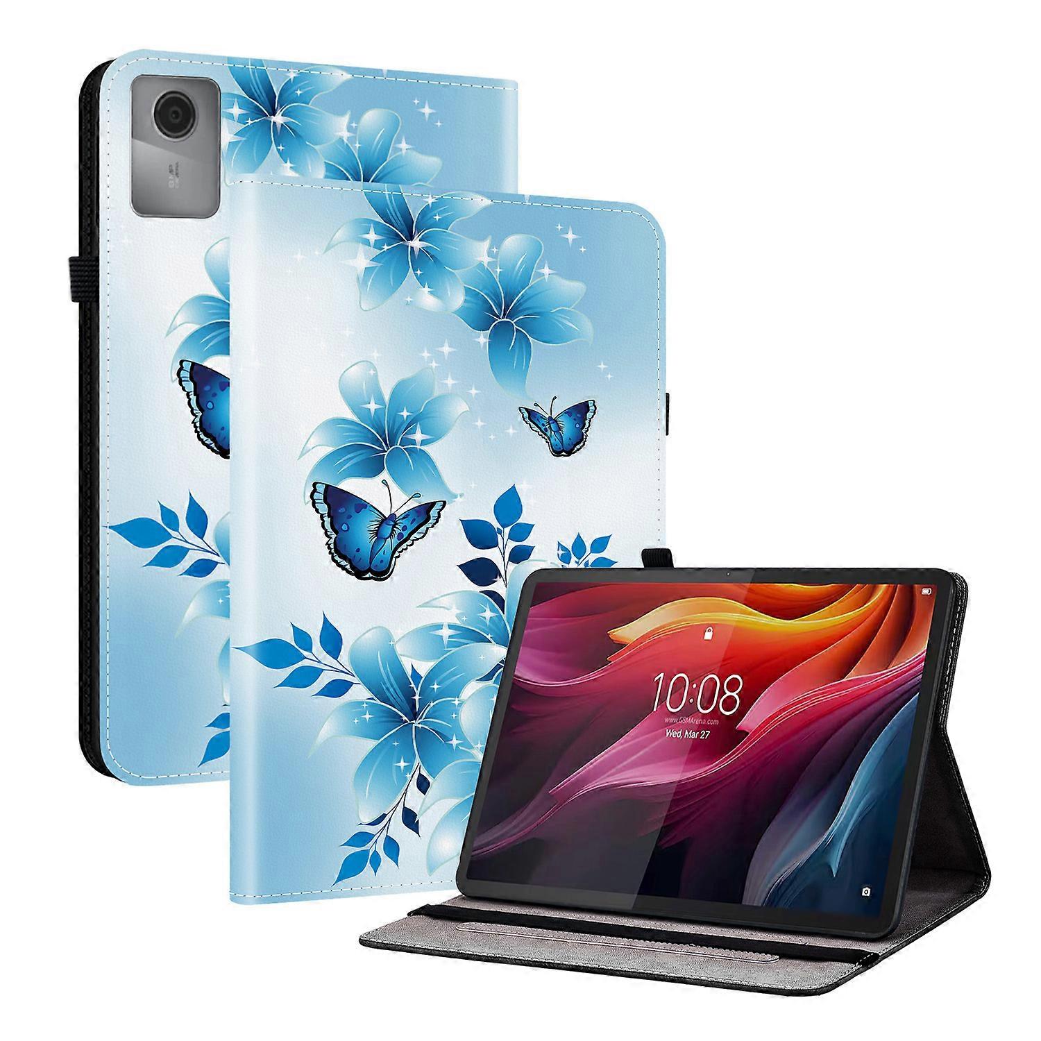 TKdaddy Lenovo Idea Tab (TB336ZU TB336FU) Xiaoxin Pad 11 2025 Deri Kılıf Desenli Baskılı Stand Tablet Kapağı Kart Yuvaları Mavi Kelebek