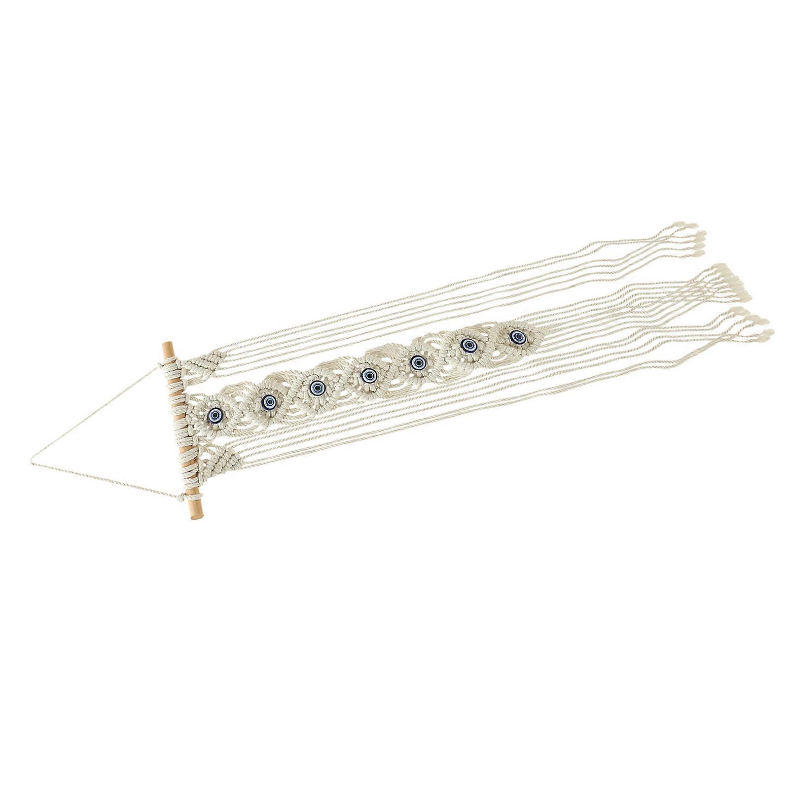Macrame Wall Tapestry with Tassel Evil Eye Design Hand Woven Bohemian Style Decor Beige 39.37 Inches