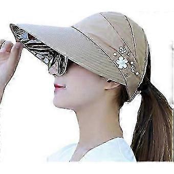 Women Sun Visor Caps Breathable Foldable Baseball Cap Summer Anti UV Leisure Tourism Sun Hat Khaki