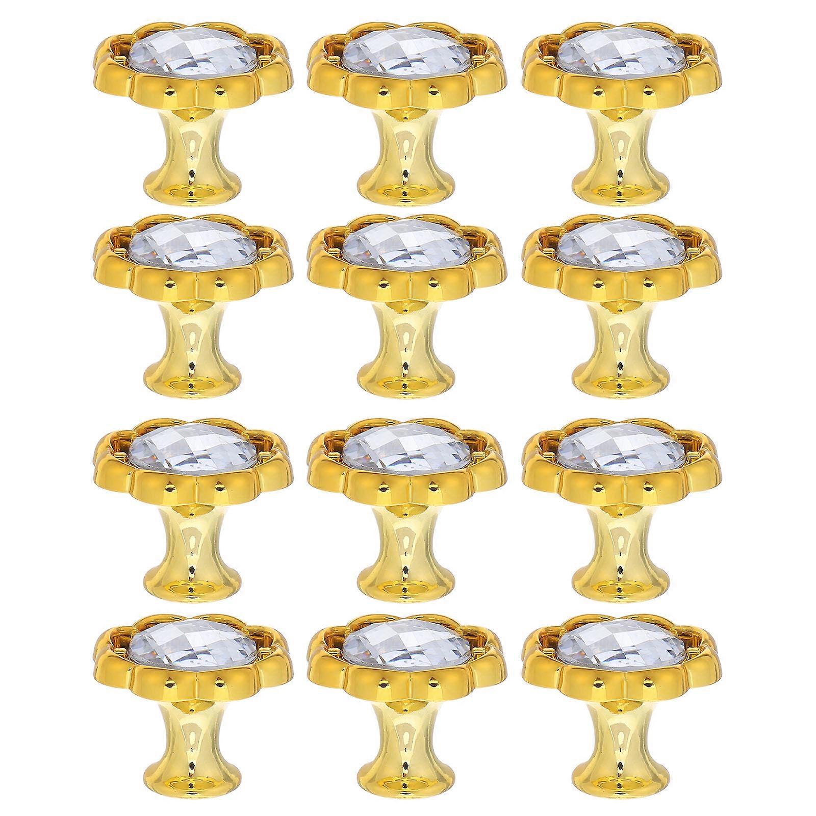 12pcs Golden Flower Shape Drawer Knobs with Rhinestone Accents for Home Use and Easy Installation