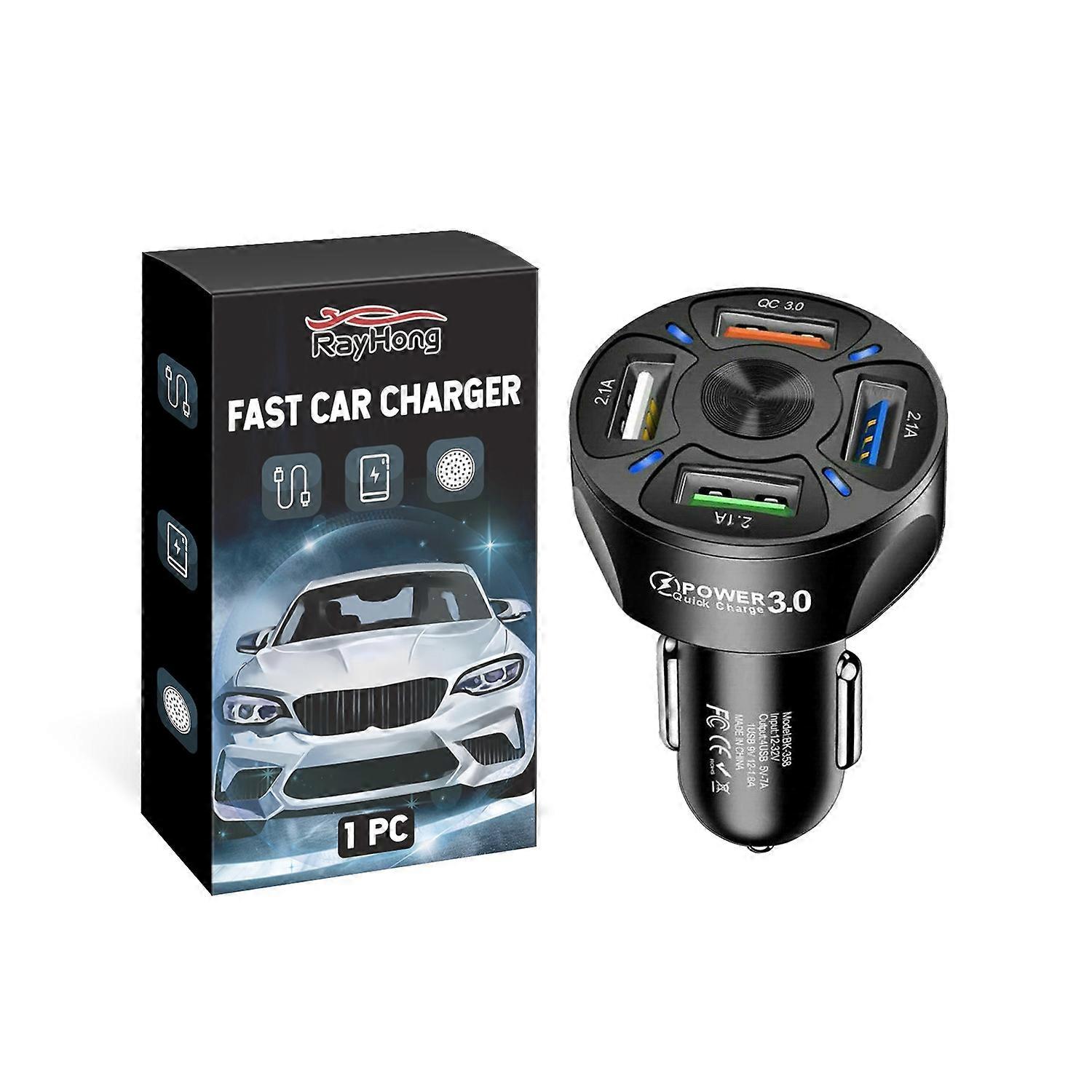 Rayhong 4-port USB car charger fast charging mobile phone multi-port one-to-four mini mobile phone a