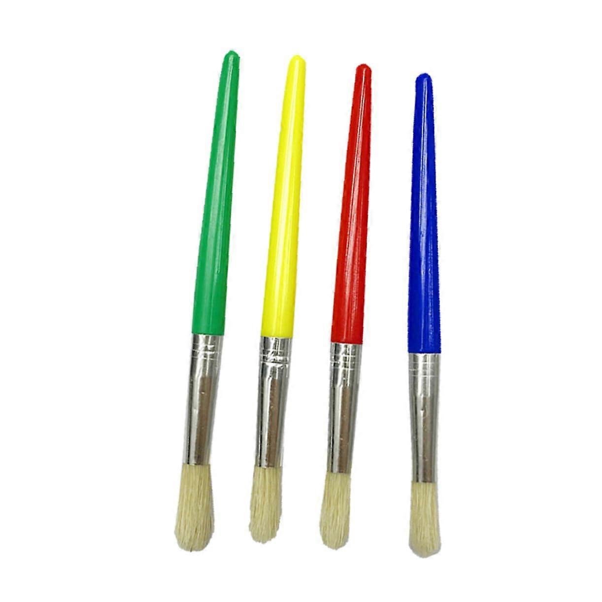 4Piece Beginner's Paintbrush Set with Ergonomic Plastic Handle and Metal Ferrule for Painting Practice, Versatile for Watercolors and Acrylic Paints