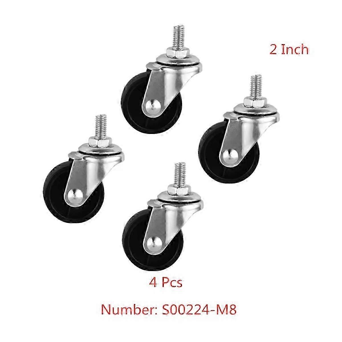 4 Pcs/Set 2-Inch Universal Caster Wheels, M8 Screw, Black PP, 50mm Diameter, Ideal for Furniture & Carts