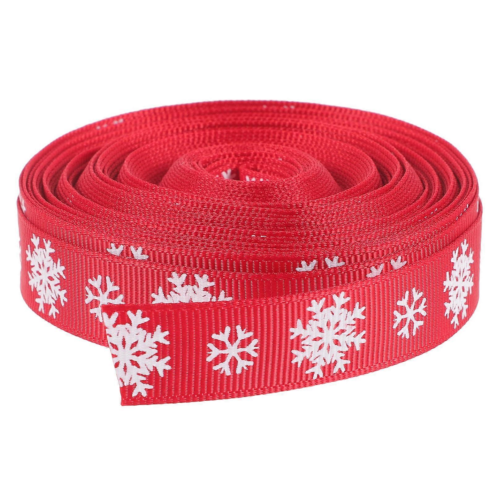 Christmas Ribbon With Snowflake Print 1 Roll 10 Yards Red Perfect For Floral Arrangement Packaging