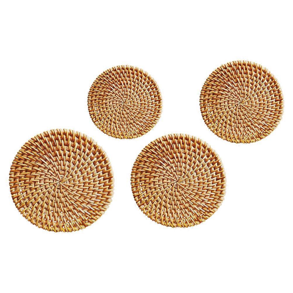 Brown Synthetic Rattan Woven Mat for Home Use Bowl Pad Coaster Pot Holder Set of 4PCS