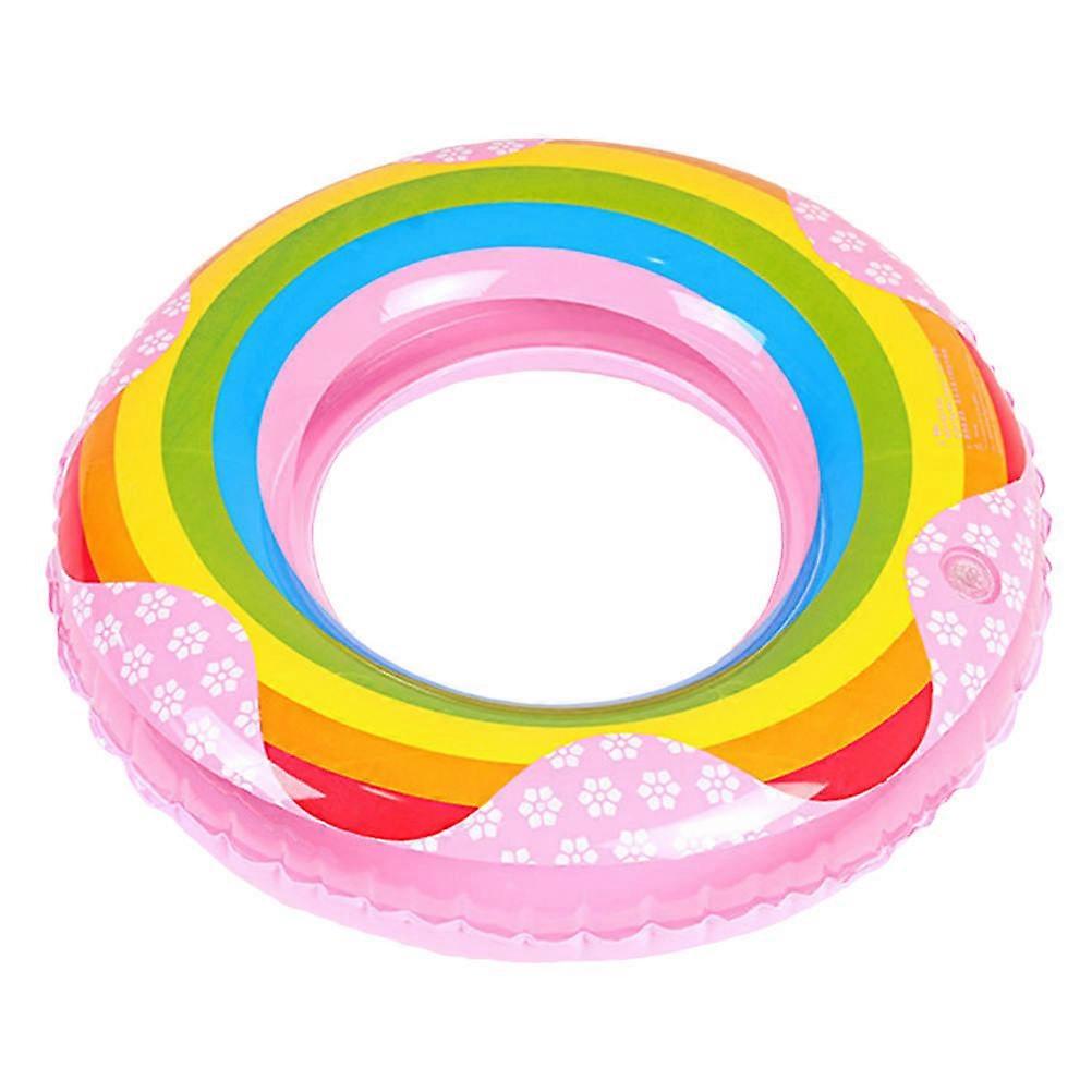 Rainbow Inflatable Swim Ring PVC Float Pool Thickened Design Bright Colors Summer Pool Activities Random Color