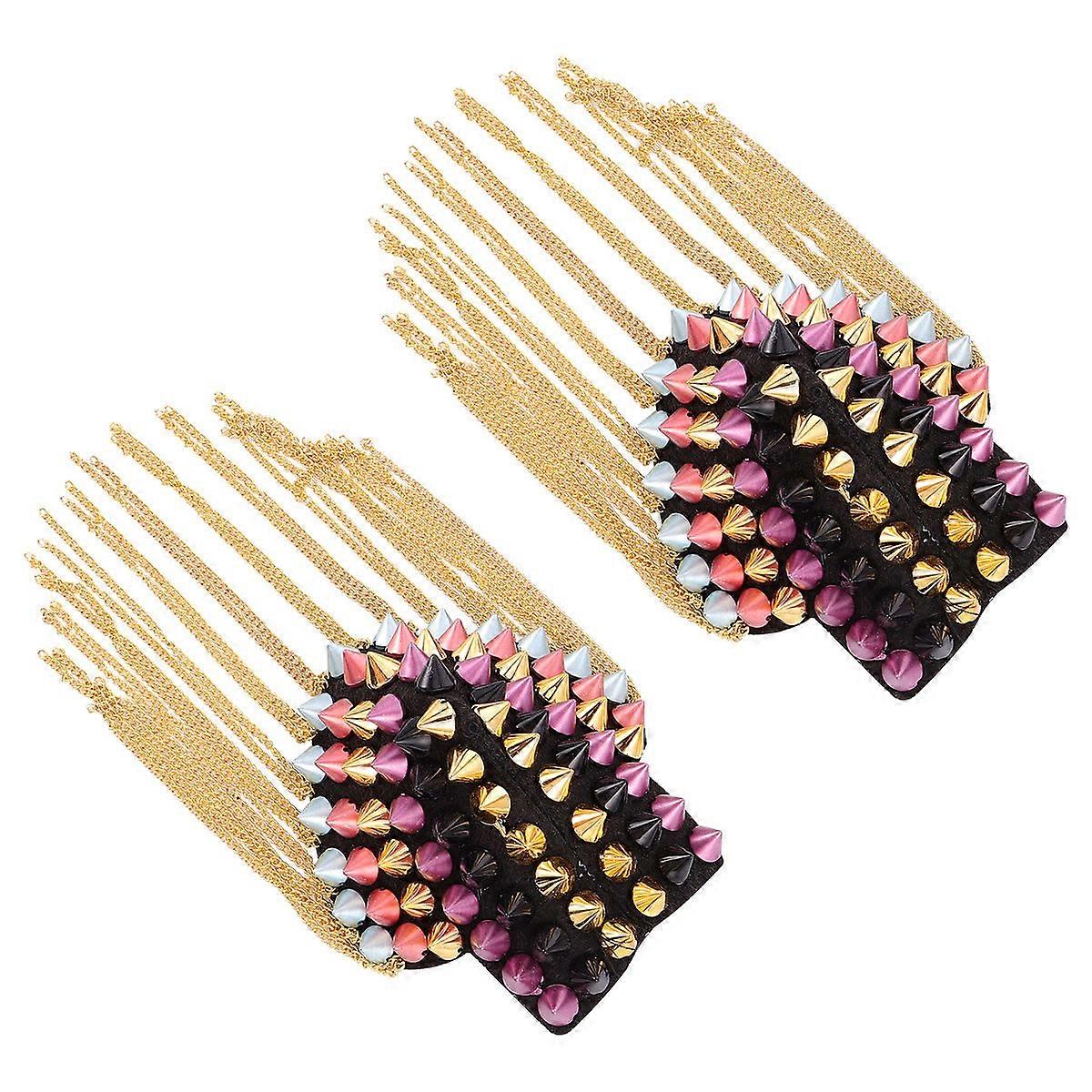 Tassel Epaulet Costume Accessory with Chain   Stylish Fringe Shoulder Boards for Uniforms & Performances, Unisex Design, 2pcs Set